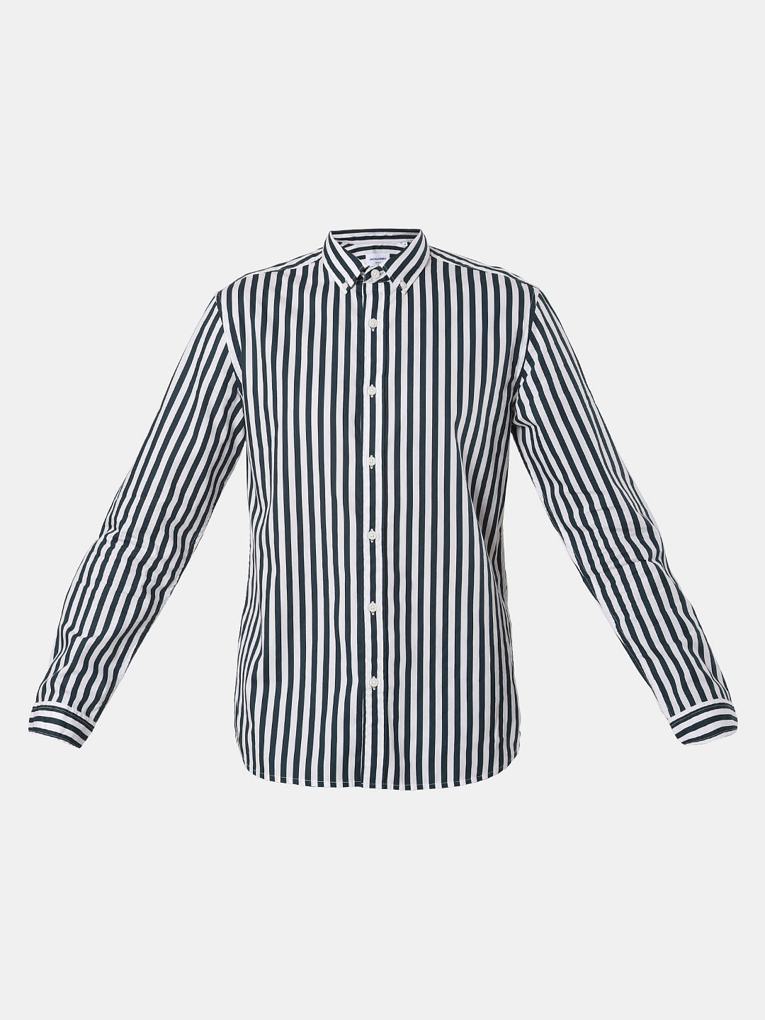 Dark Green Striped Full Sleeves Shirt