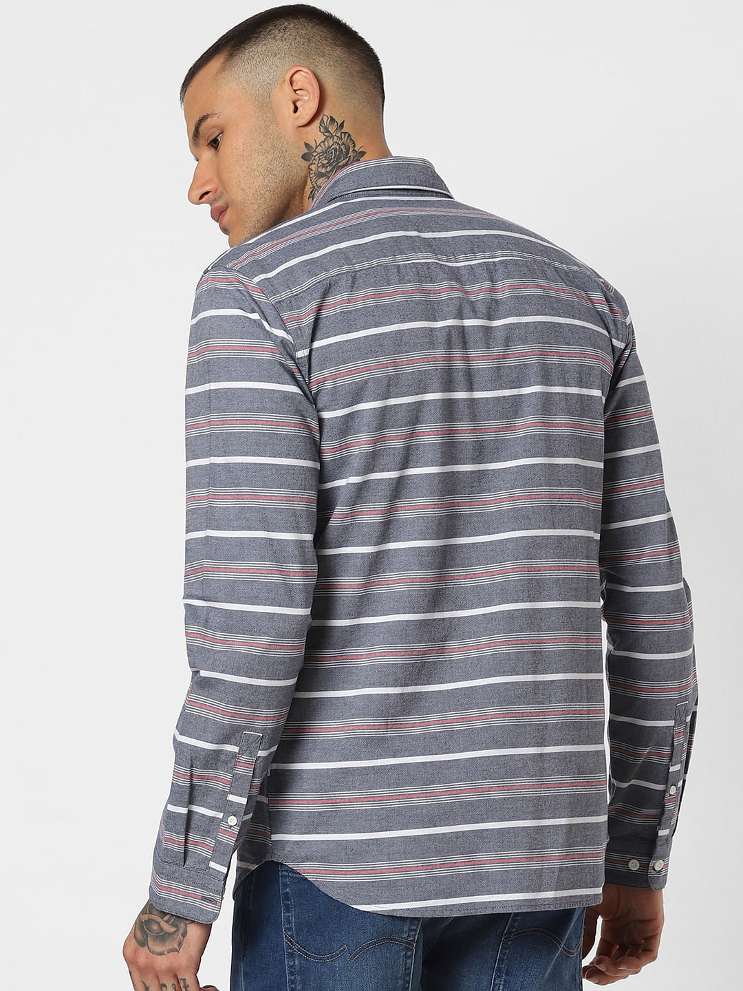 Grey Striped Full Sleeves Shirt