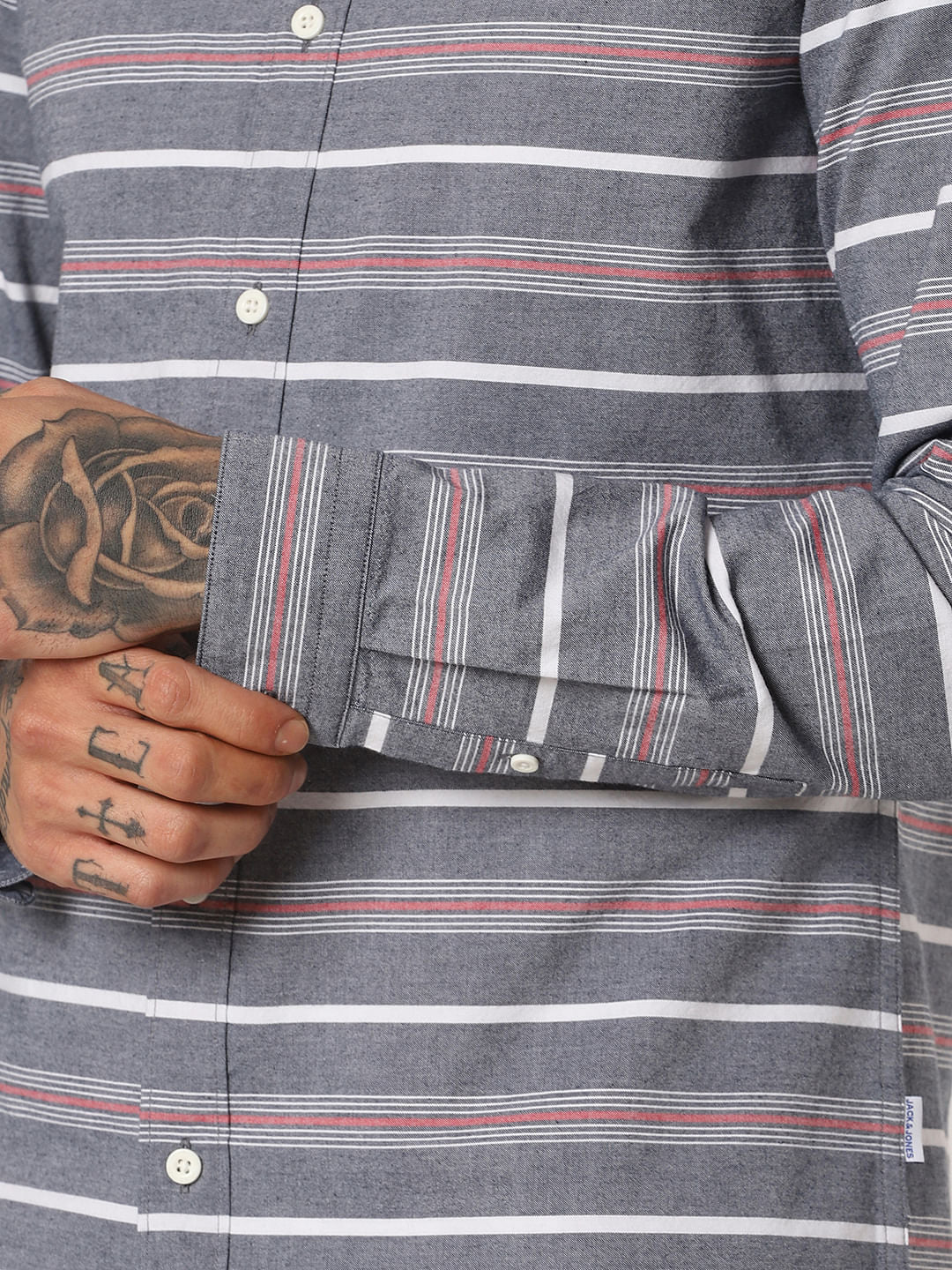 Grey Striped Full Sleeves Shirt