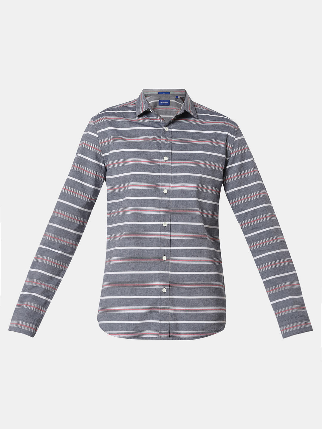 Grey Striped Full Sleeves Shirt
