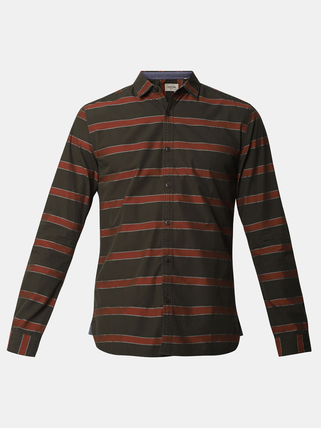 Dark Green Striped Full Sleeves Shirt