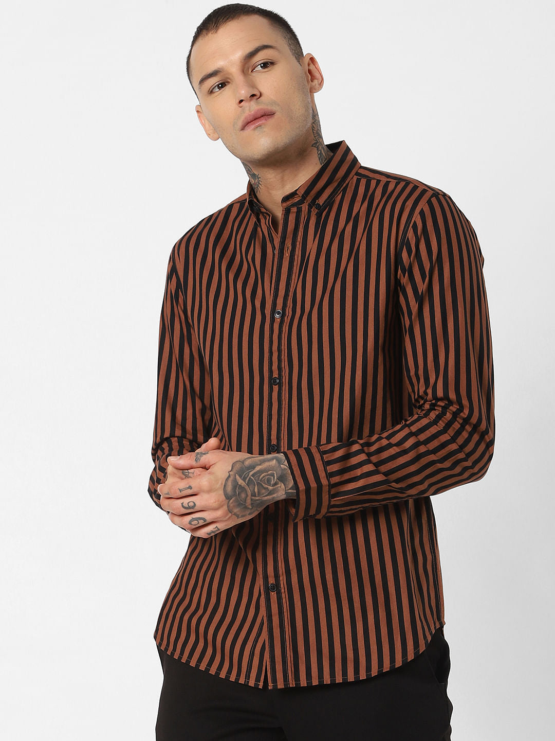 Brown Striped Full Sleeves Shirt