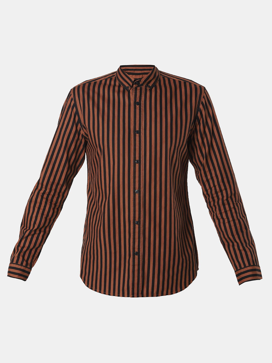 Brown Striped Full Sleeves Shirt