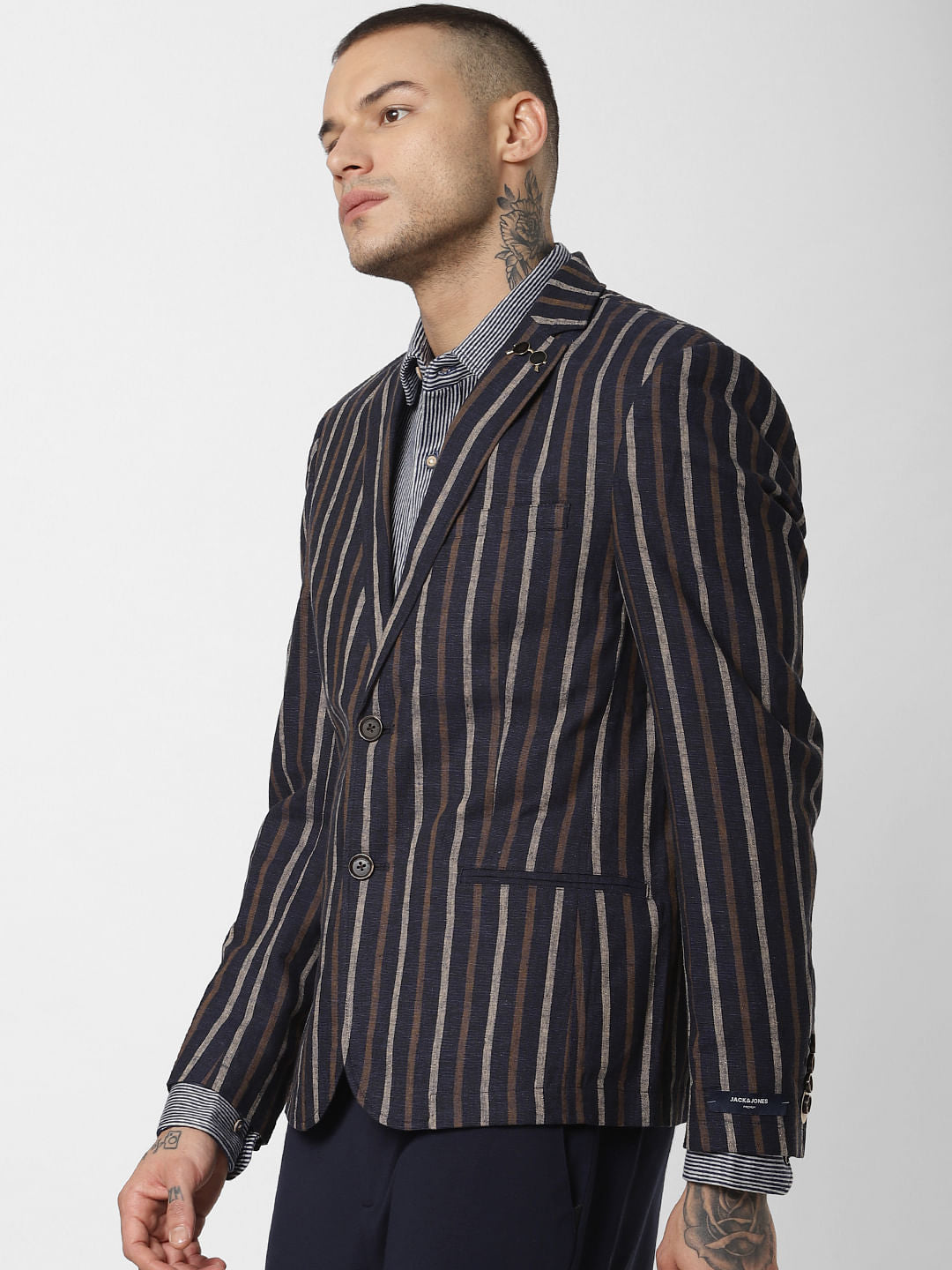 Navy Blue Striped Blazer