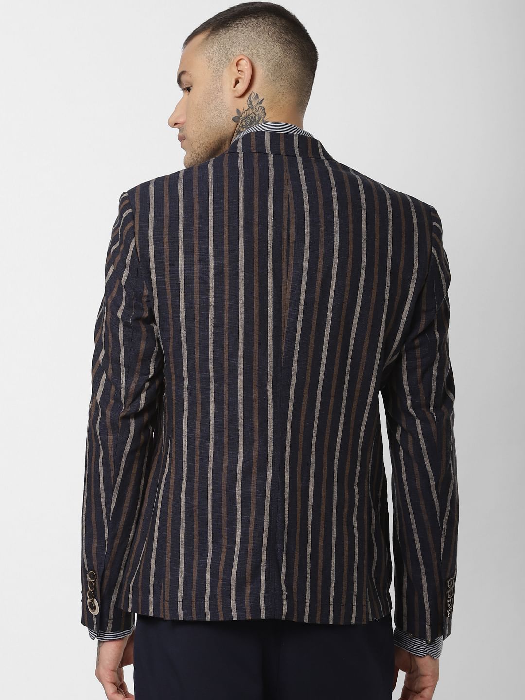 Navy Blue Striped Blazer