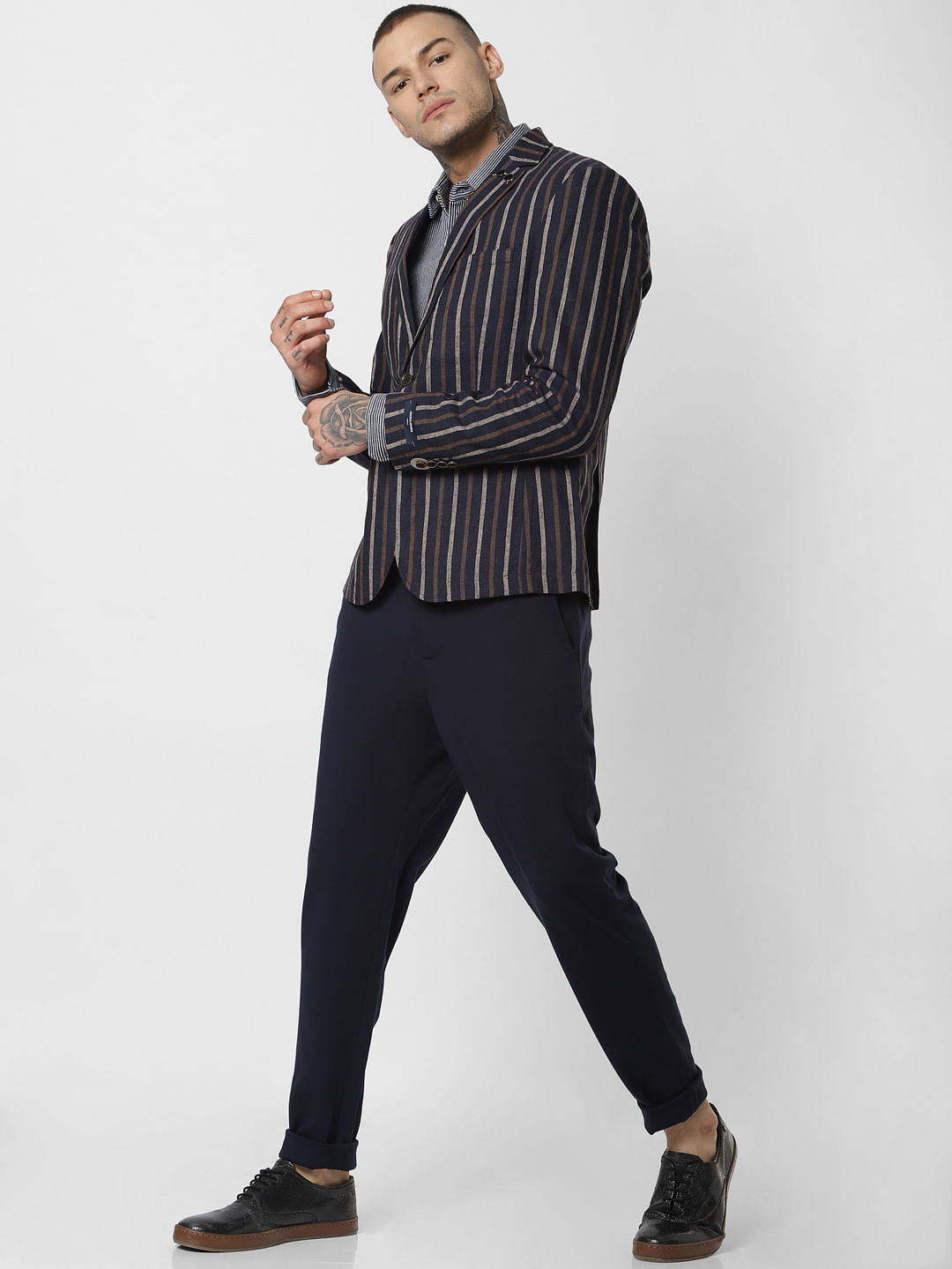 Navy Blue Striped Blazer