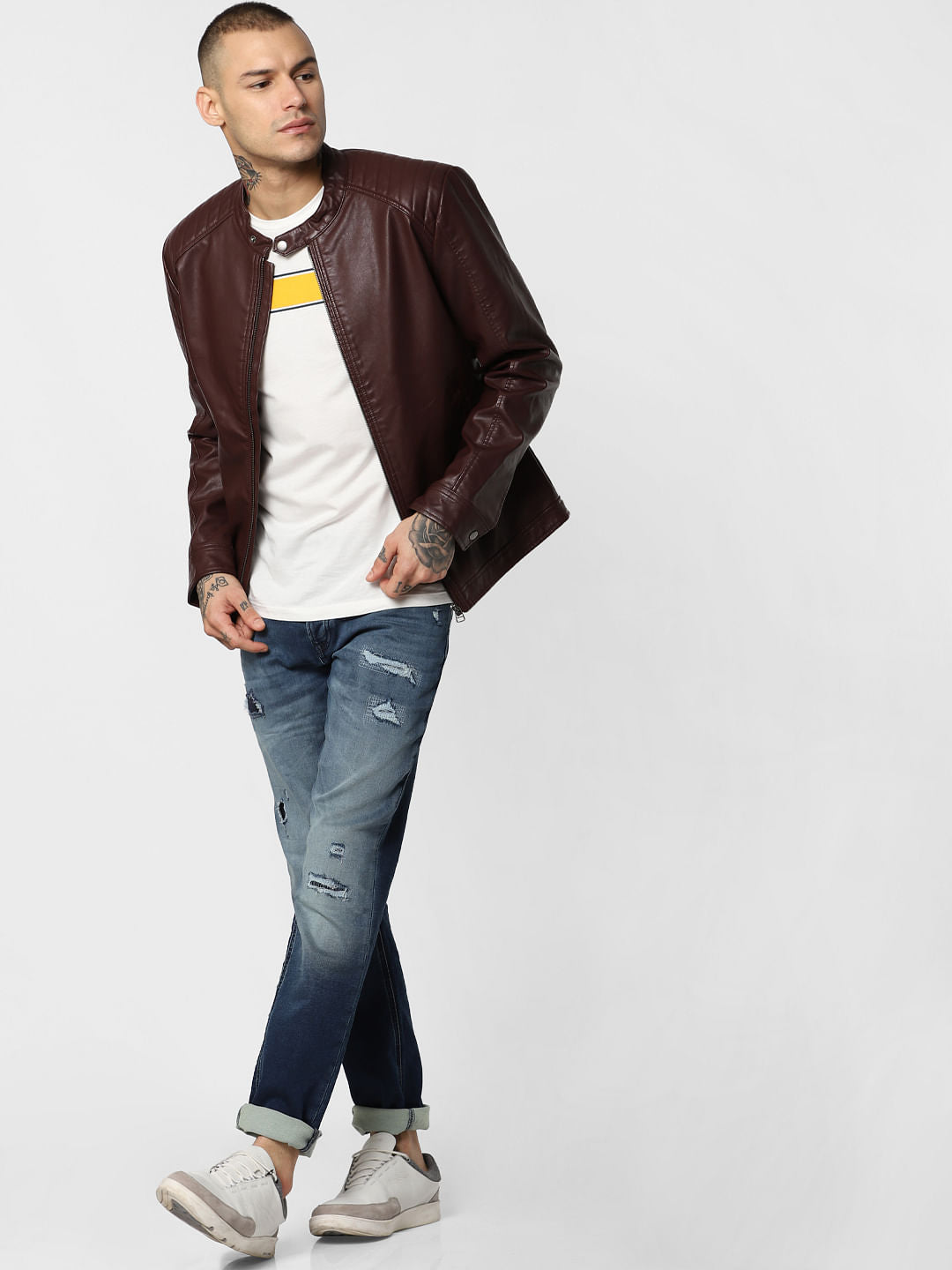 Burgundy Pu Biker Jacket
