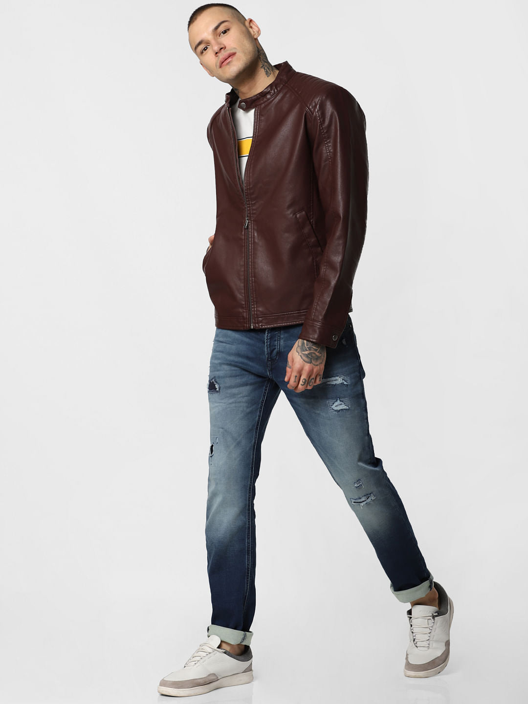 Burgundy Pu Biker Jacket