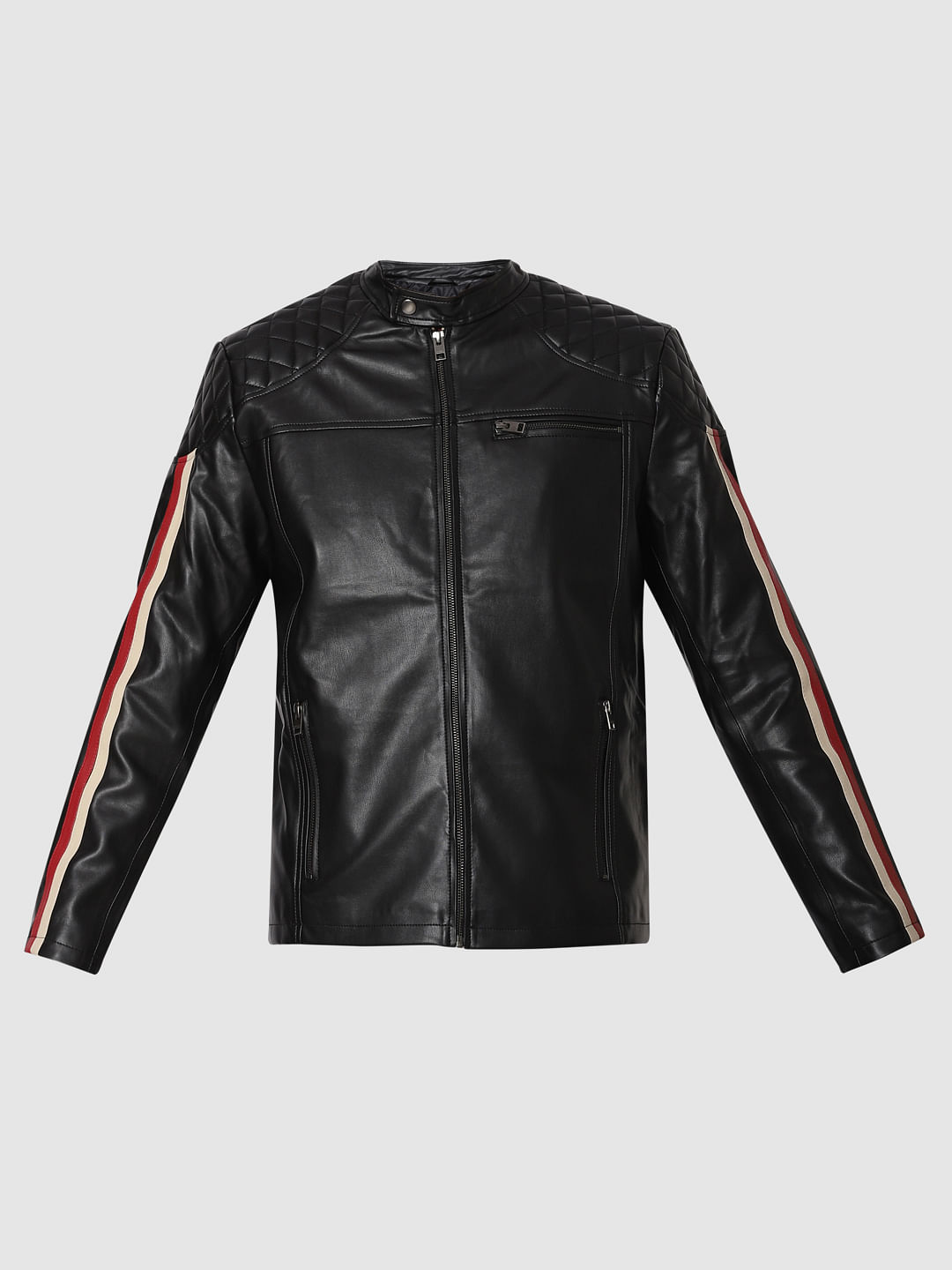 Black Tape Detail Biker Jacket
