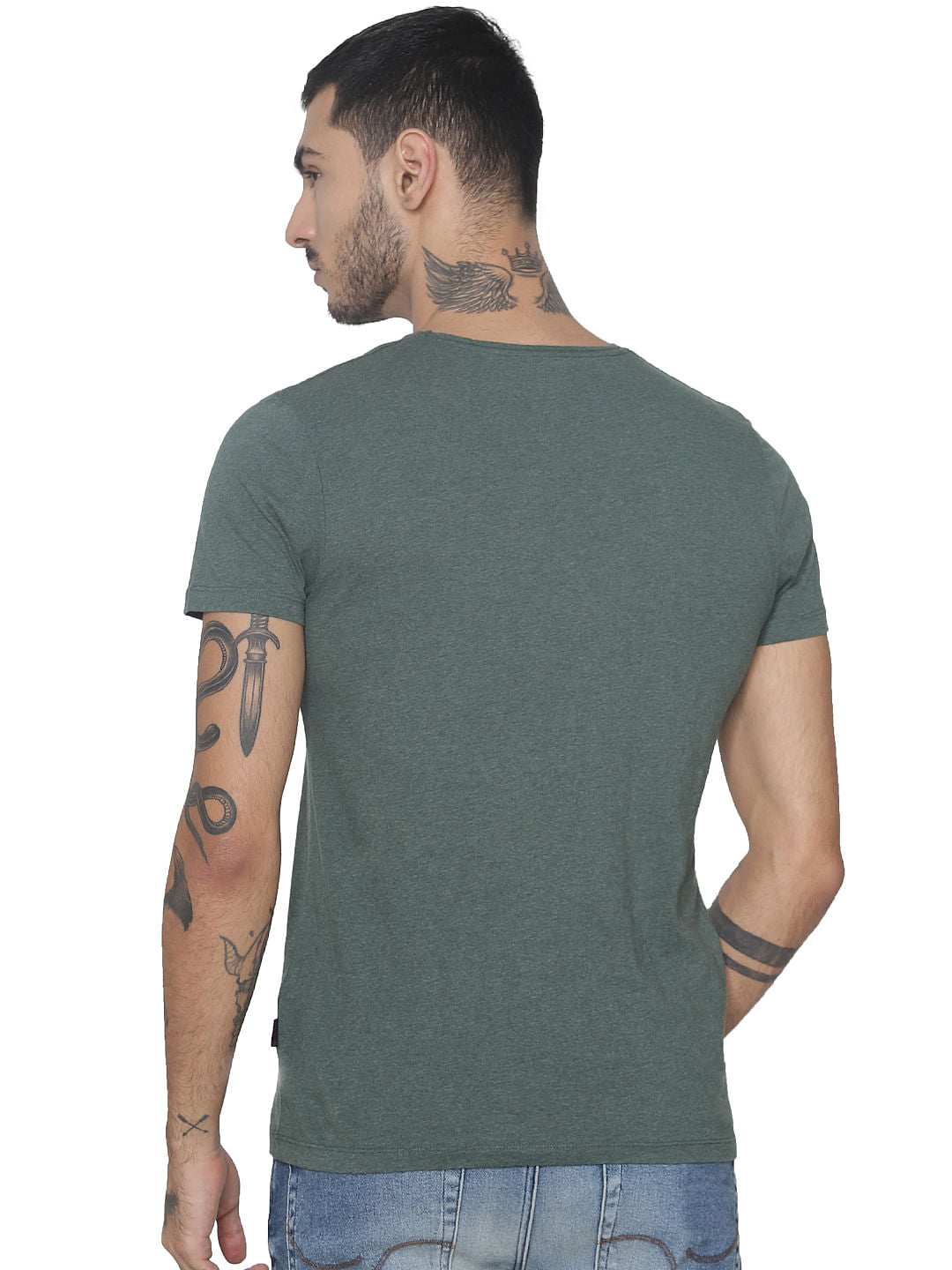 Green Logo Print V Neck T-shirt