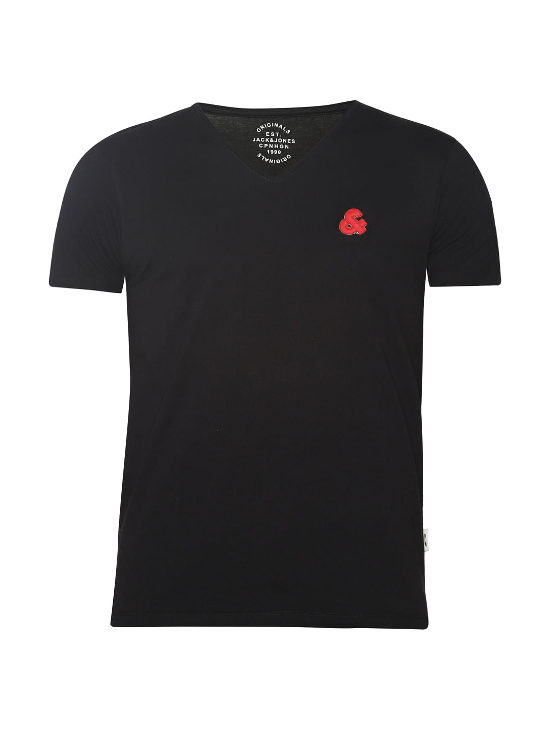 Black Logo Print V Neck T-shirt