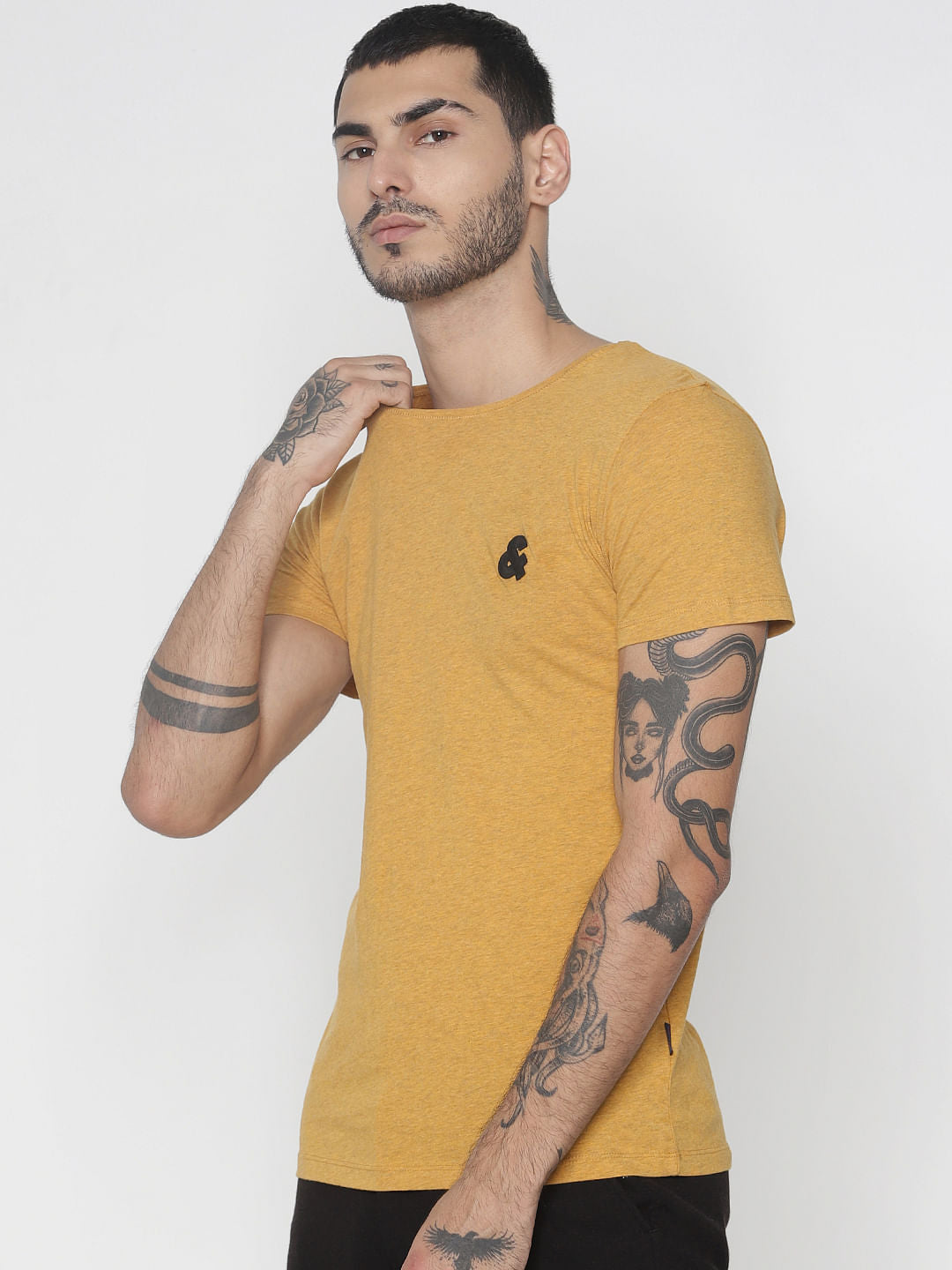 Mustard Logo Print Crew Neck T-Shirt