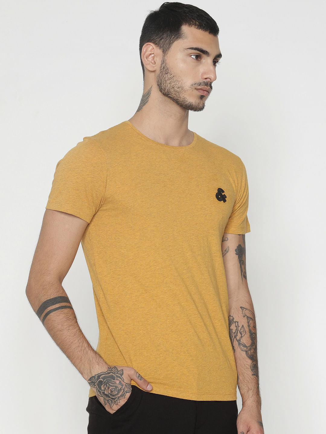 Mustard Logo Print Crew Neck T-Shirt