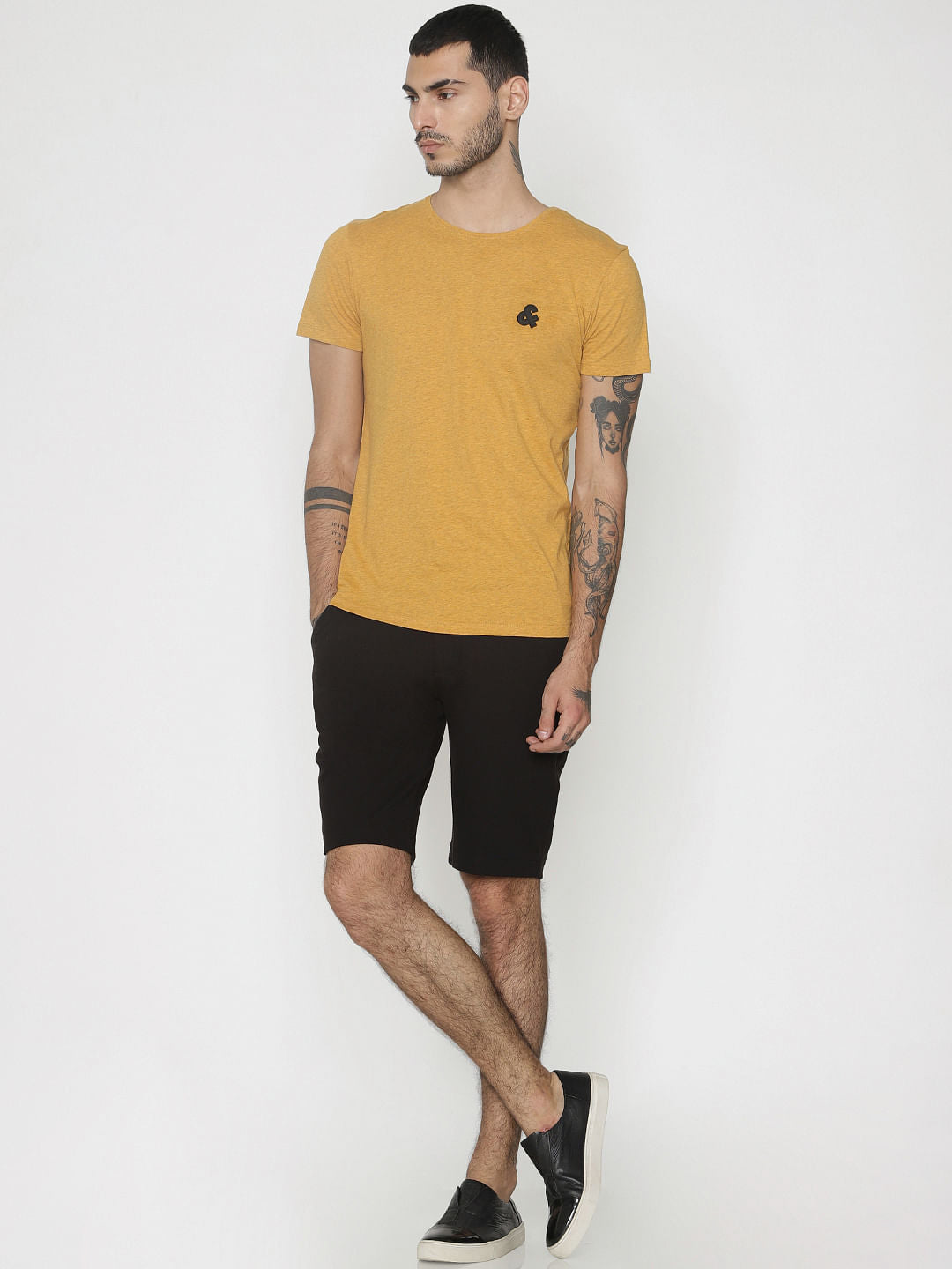 Mustard Logo Print Crew Neck T-Shirt