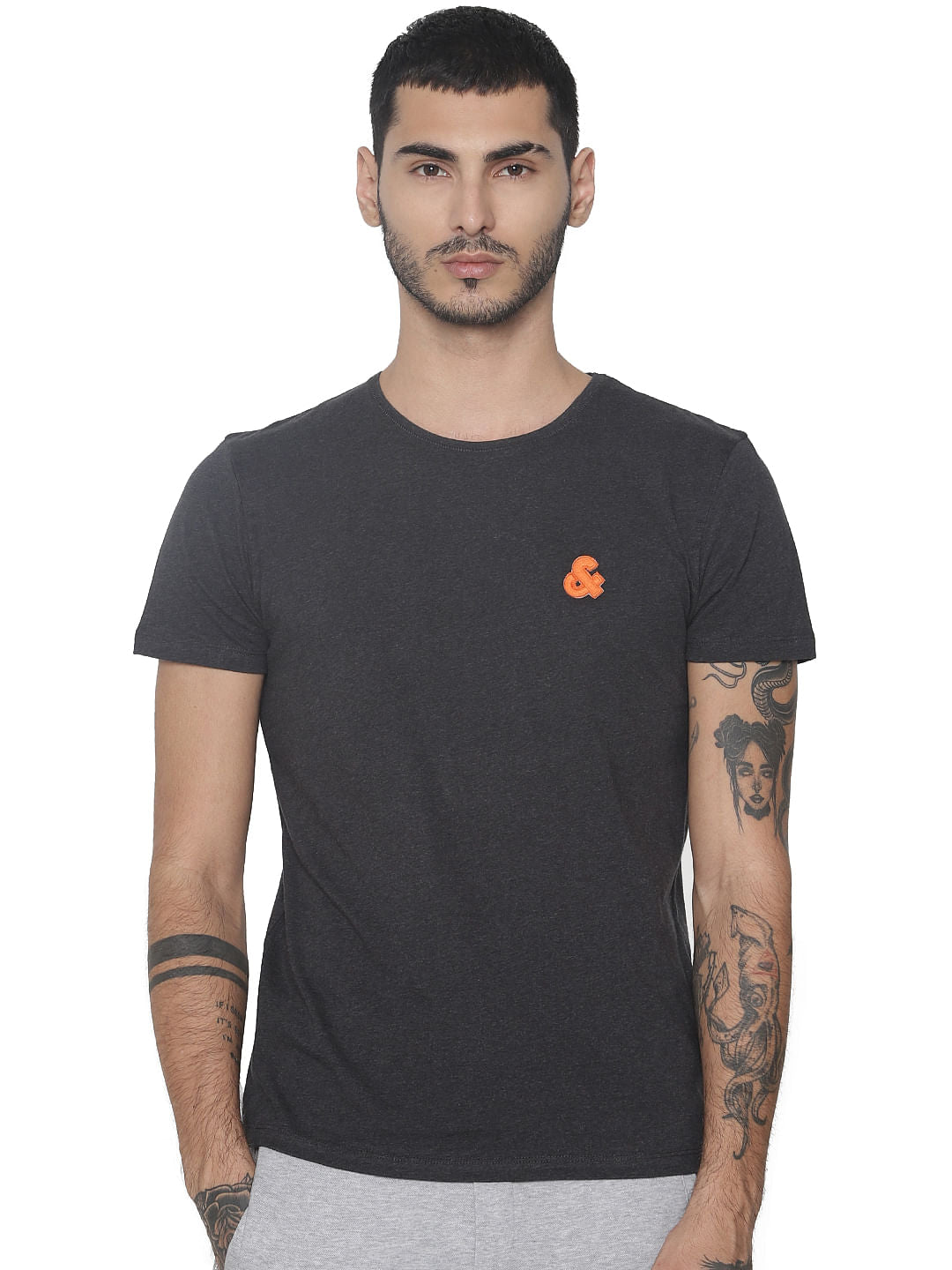 Grey Logo Print Crew Neck T-shirt