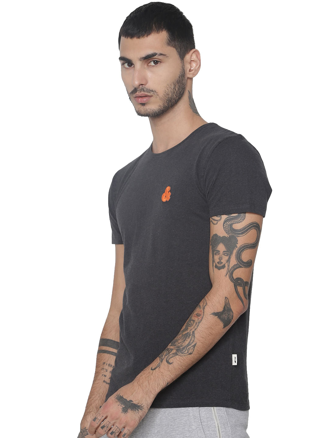 Grey Logo Print Crew Neck T-shirt