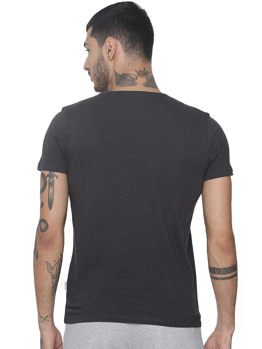 Grey Logo Print Crew Neck T-shirt