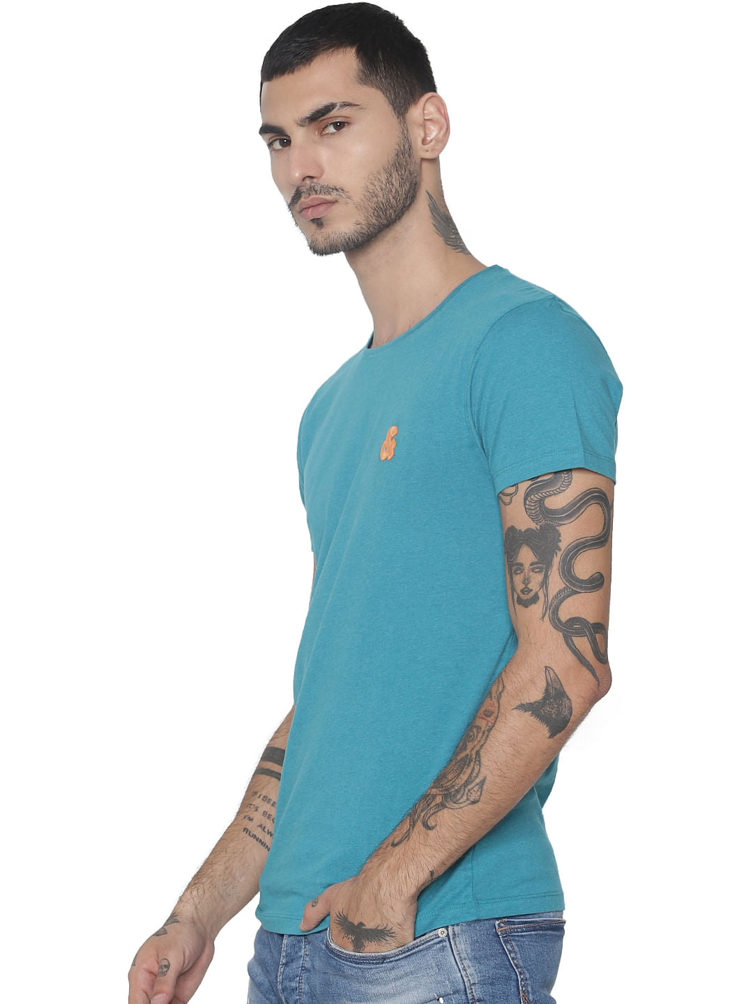 Blue Logo Print Crew Neck T-shirt
