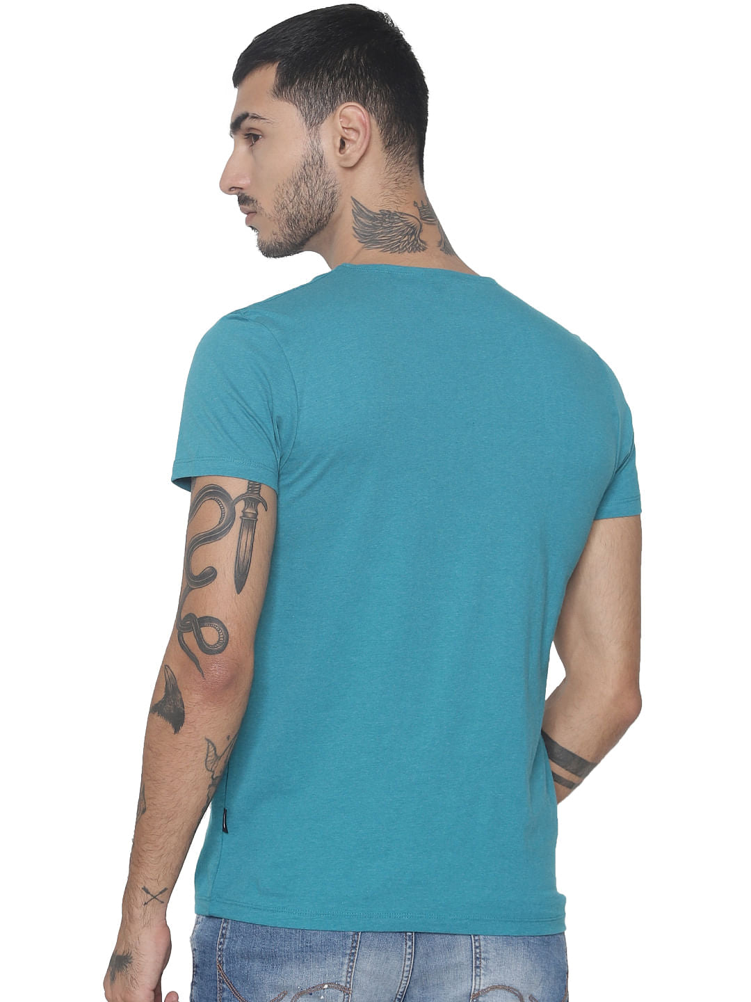 Blue Logo Print Crew Neck T-shirt