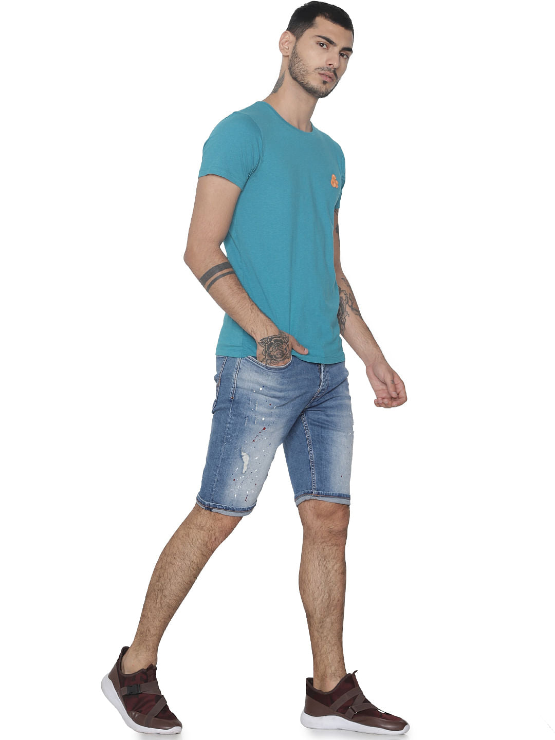 Blue Logo Print Crew Neck T-shirt