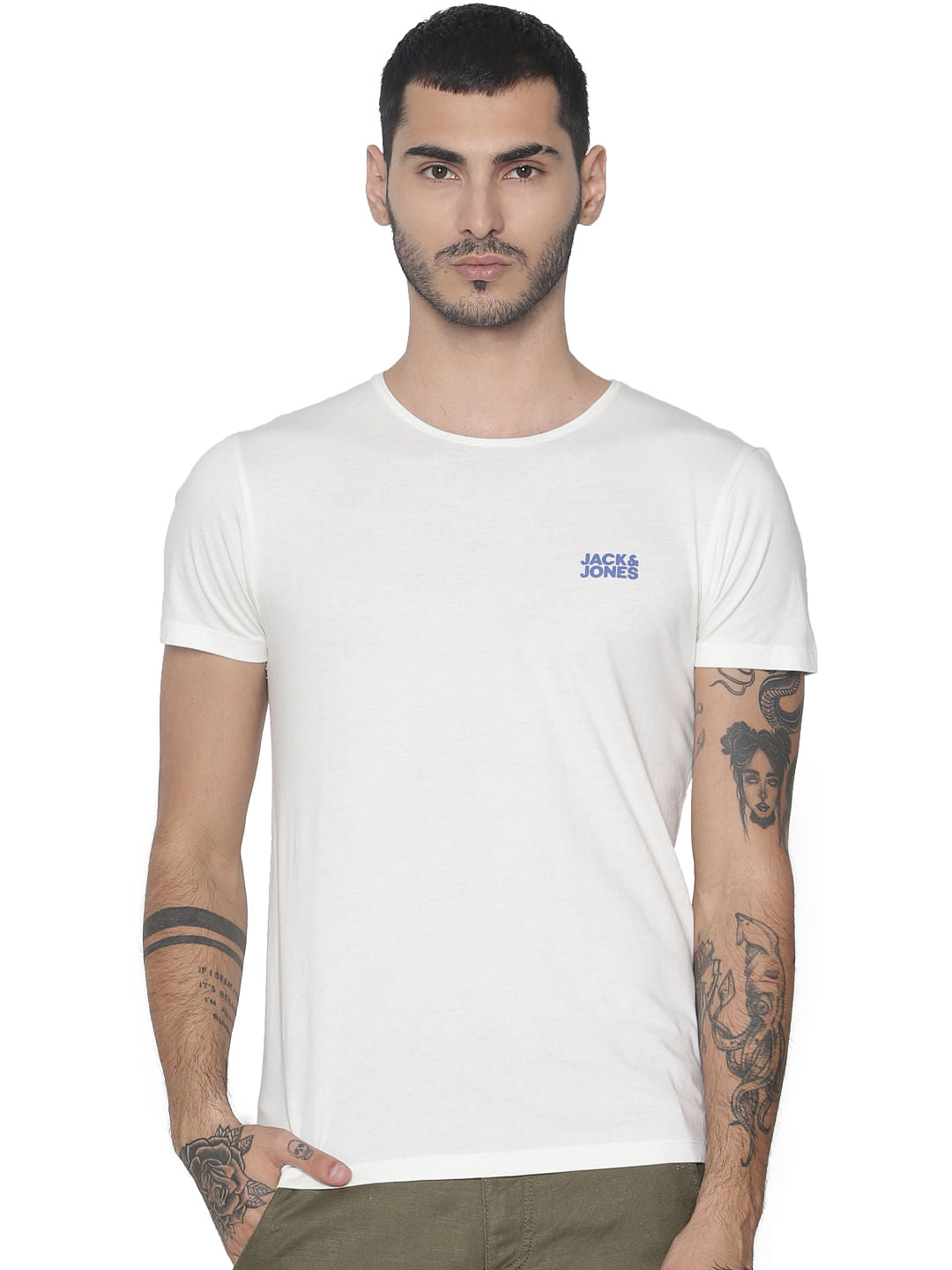 White Logo Print Crew Neck T-shirt