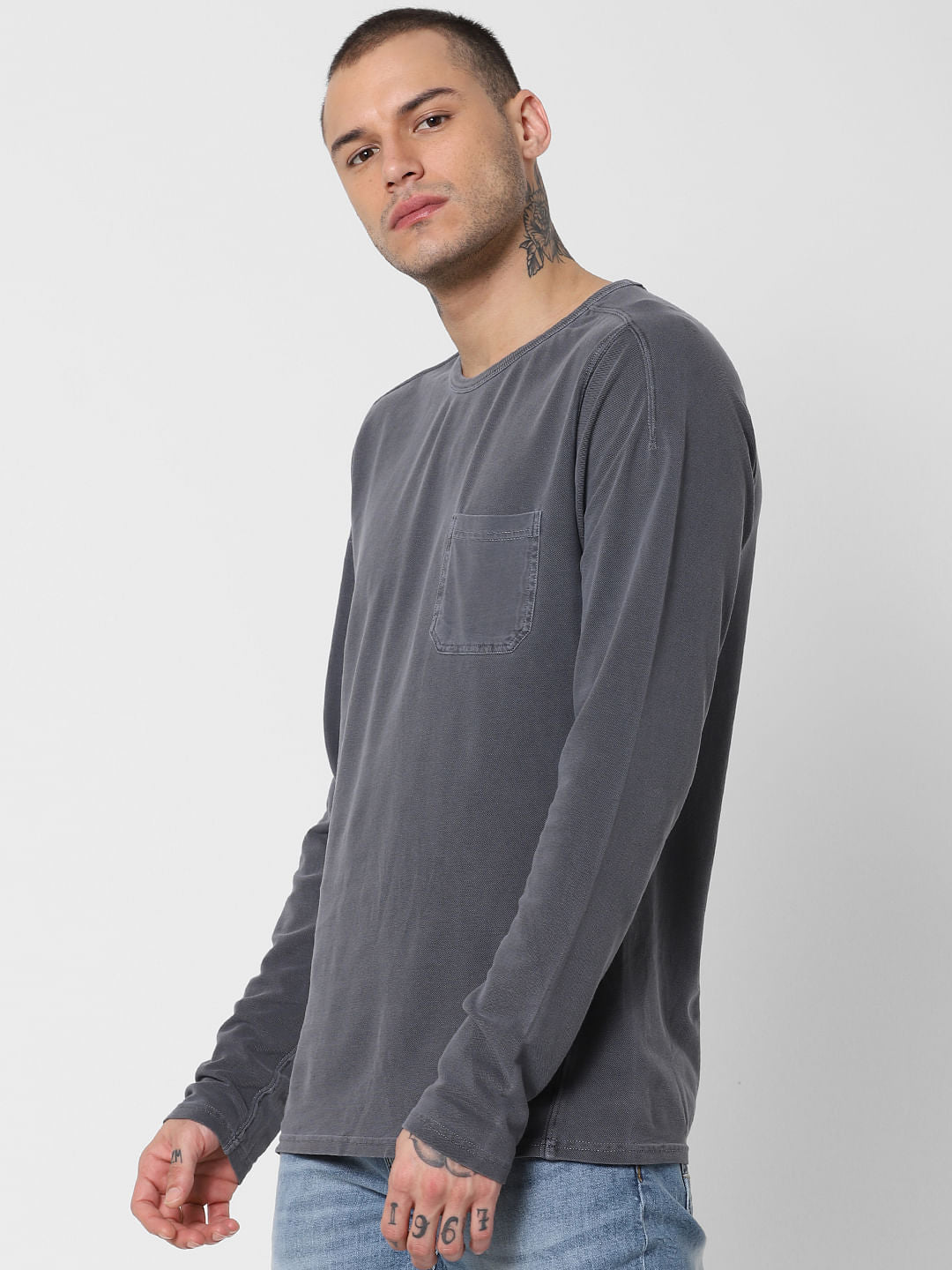Grey Washed Crew Neck T-Shirt