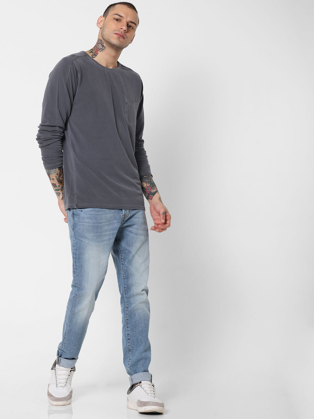 Grey Washed Crew Neck T-Shirt