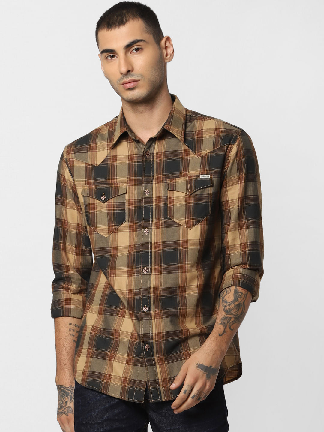 Brown Check Full Sleeves Shirt