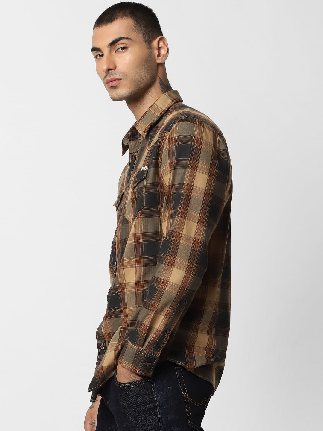 Brown Check Full Sleeves Shirt