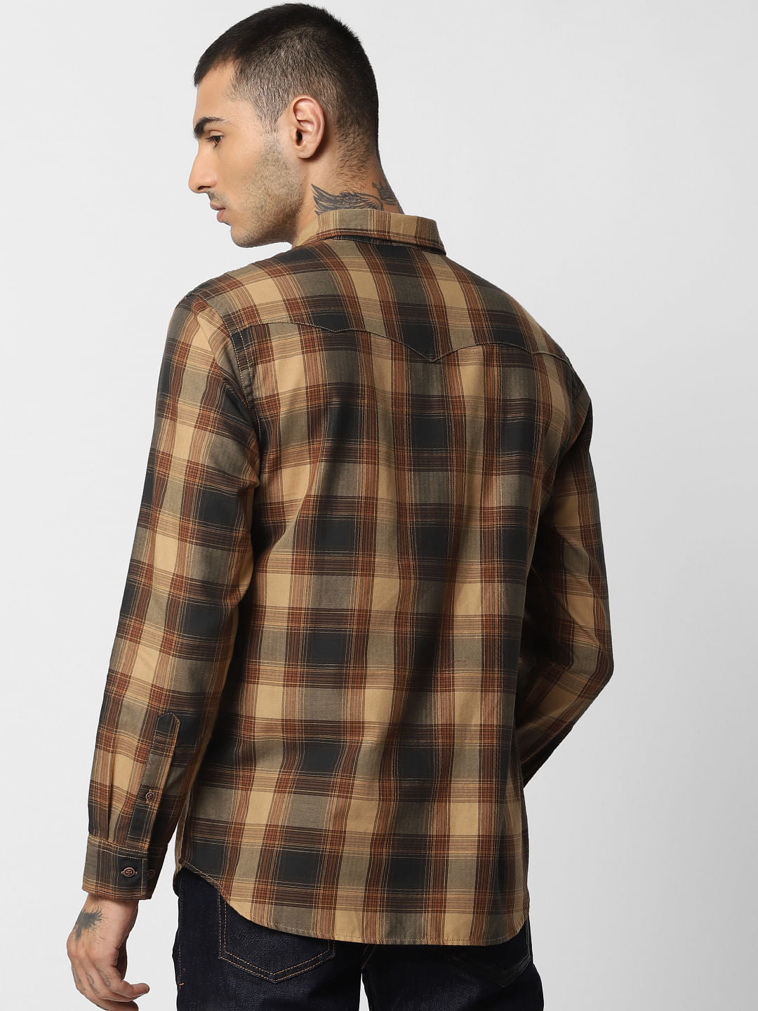 Brown Check Full Sleeves Shirt