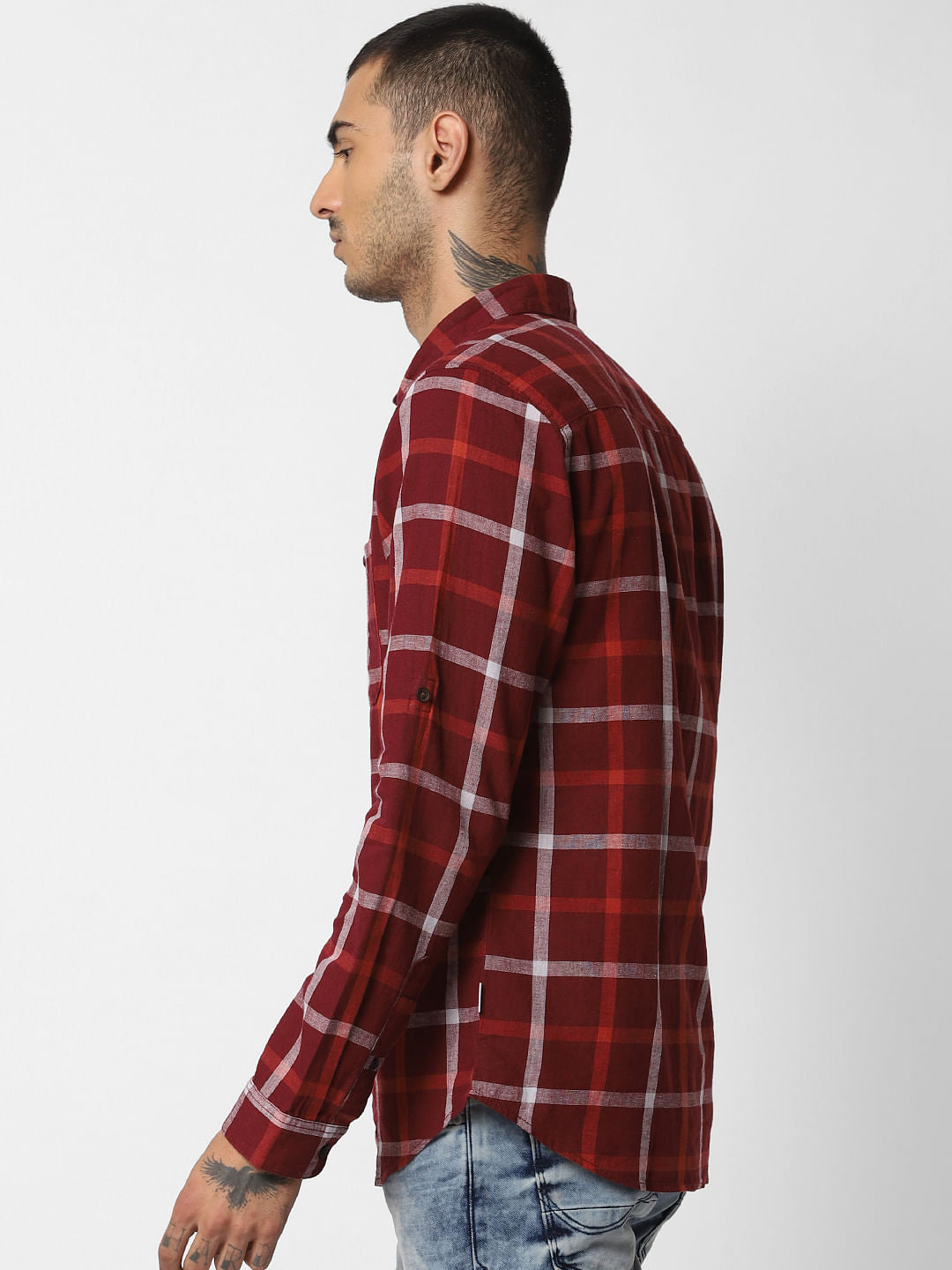 Dark Red Check Full Sleeves Shirt