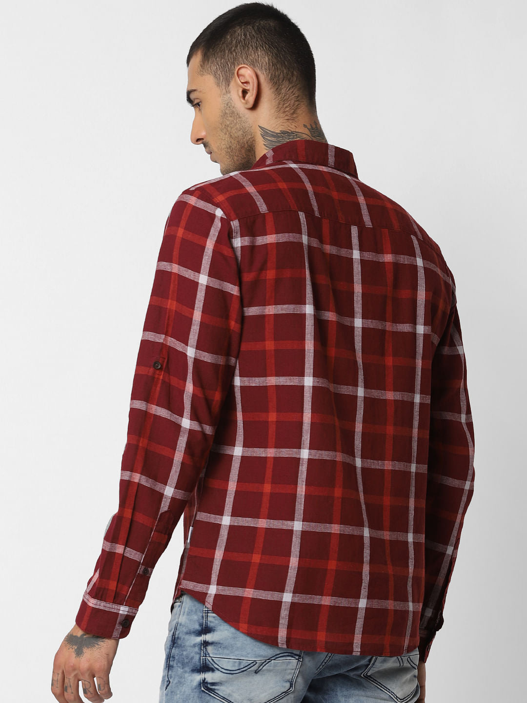 Dark Red Check Full Sleeves Shirt