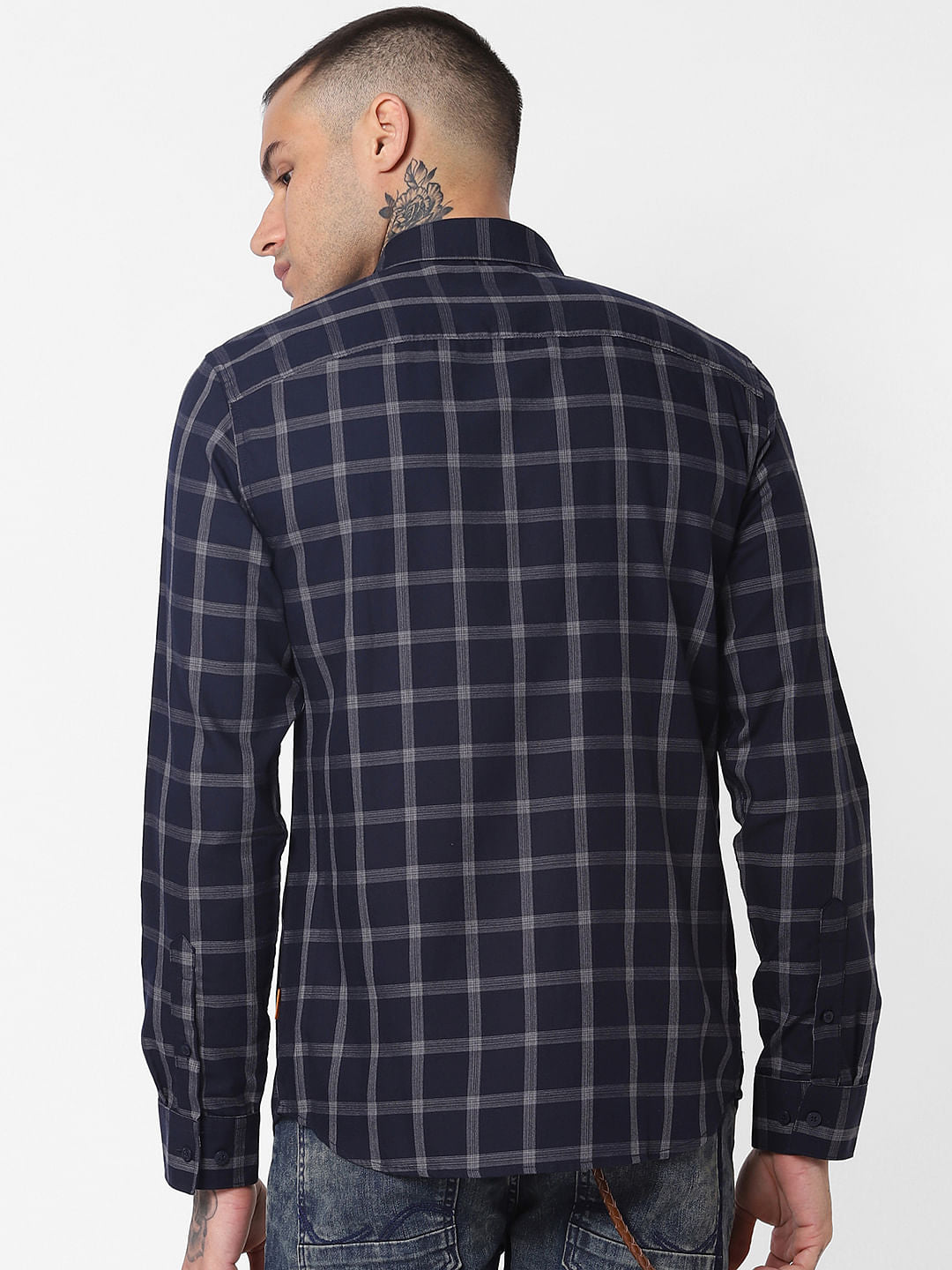 Dark Blue Check Full Sleeves Shirt