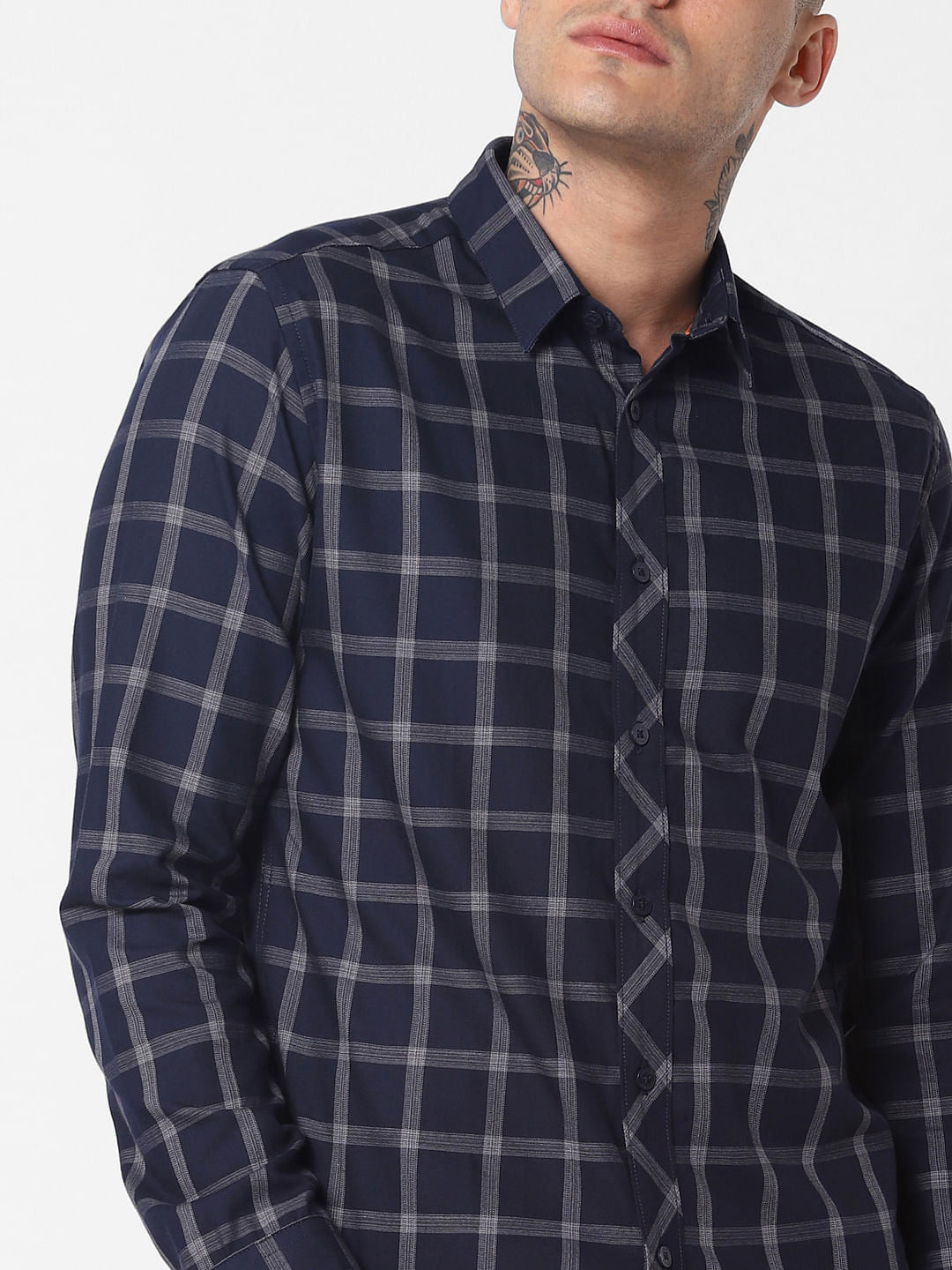 Dark Blue Check Full Sleeves Shirt
