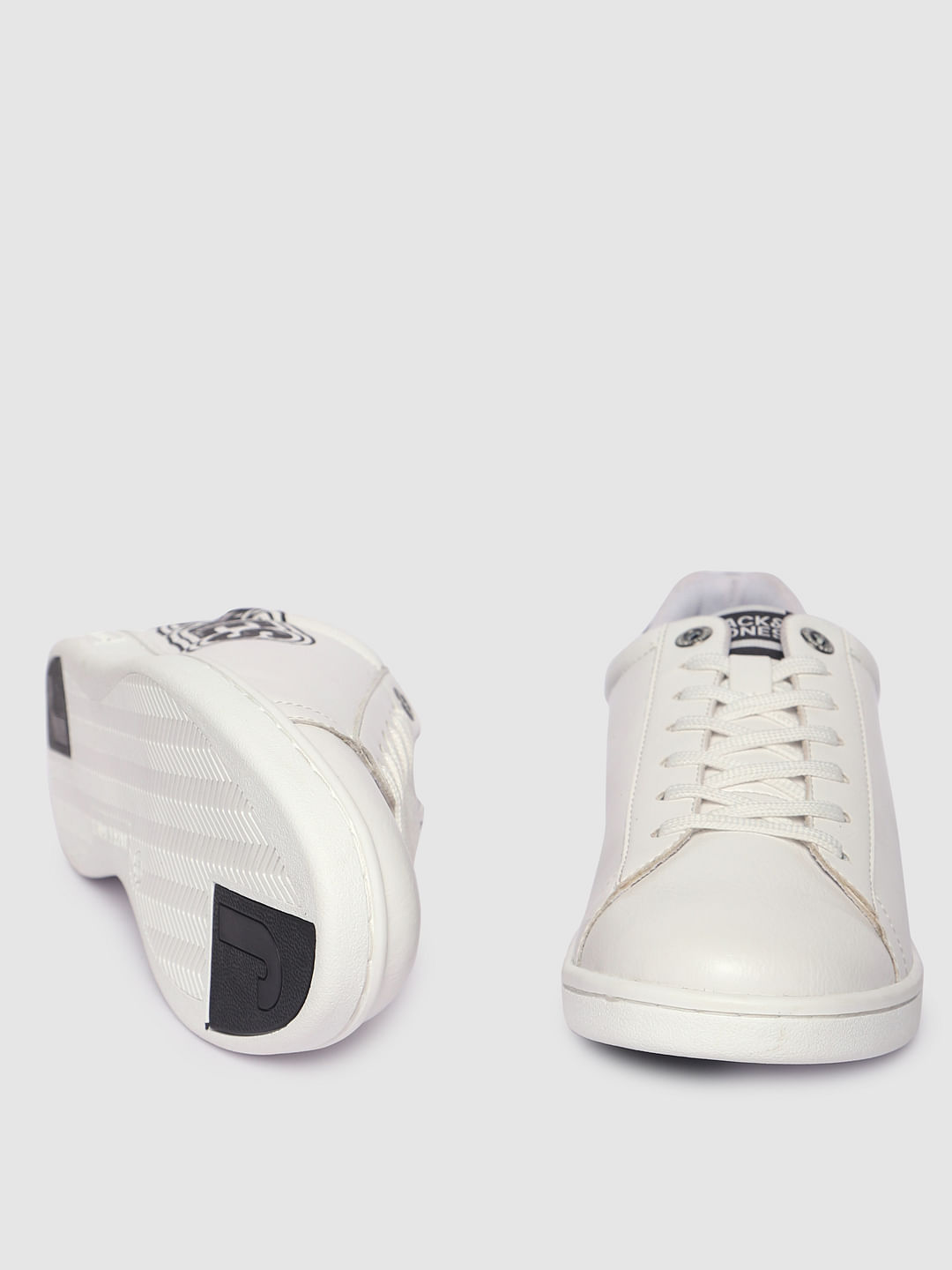 White Logo Print Pu Sneakers