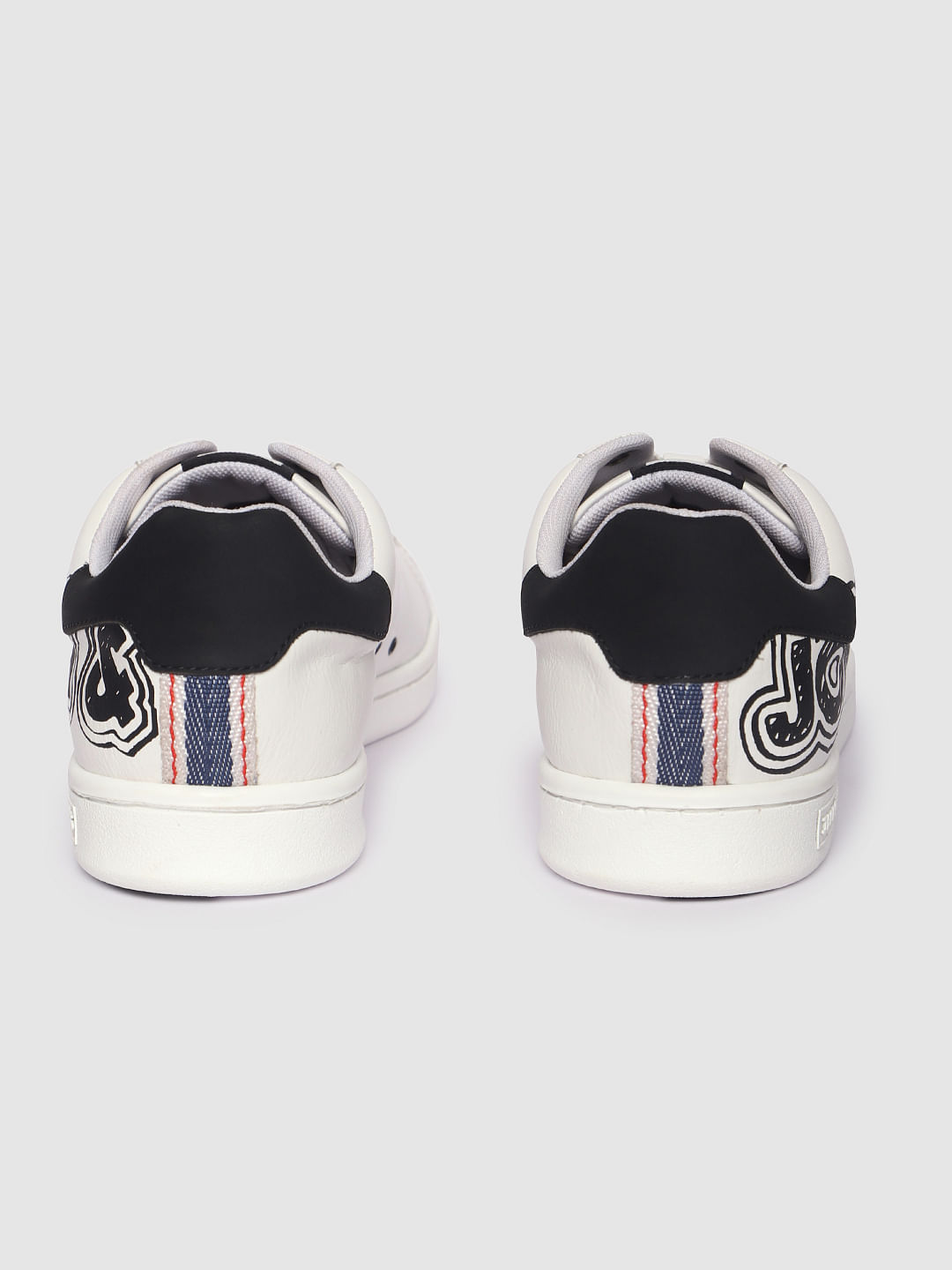 White Logo Print Pu Sneakers