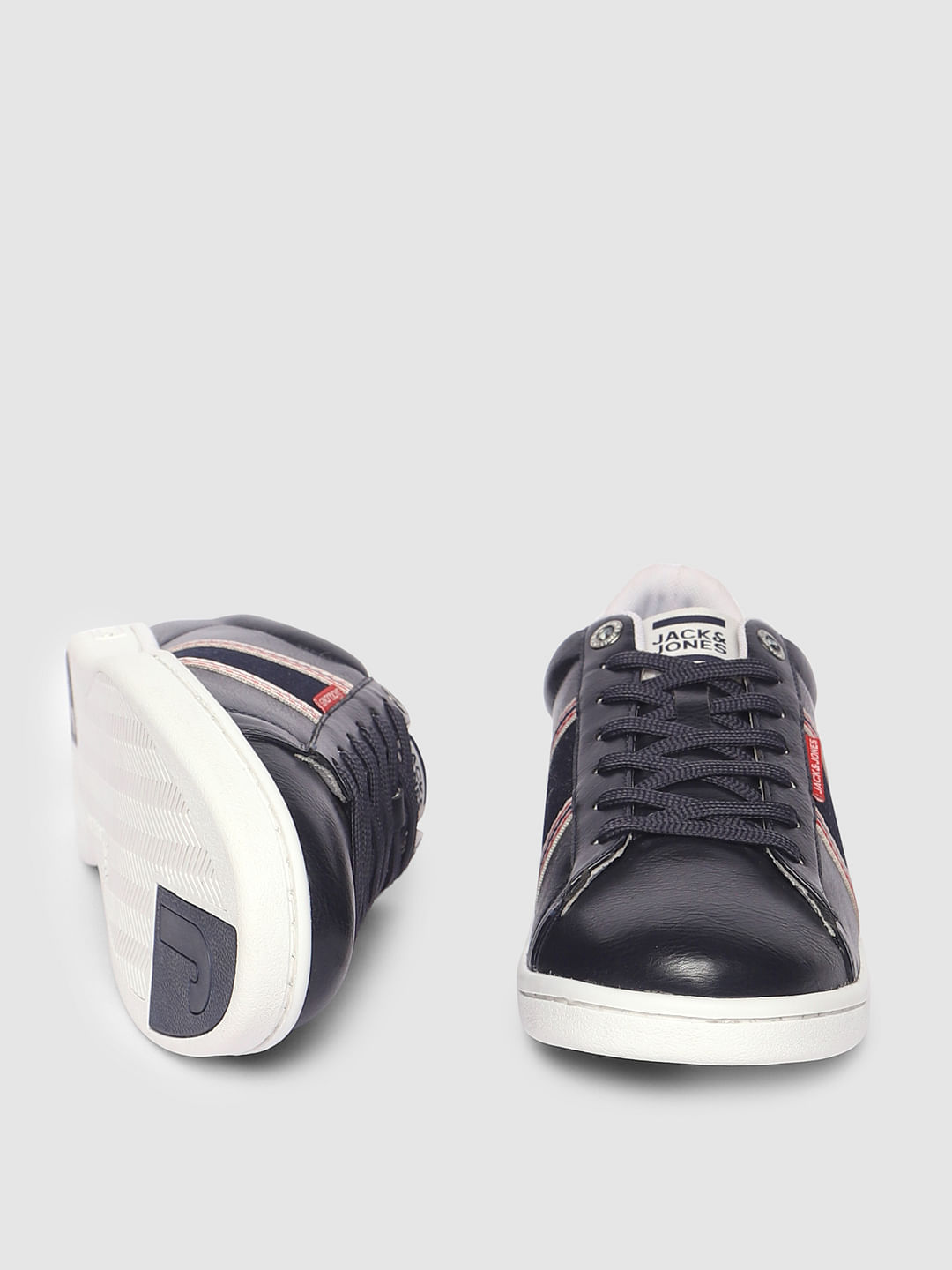 Navy Blue Denim Detail Pu Sneakers