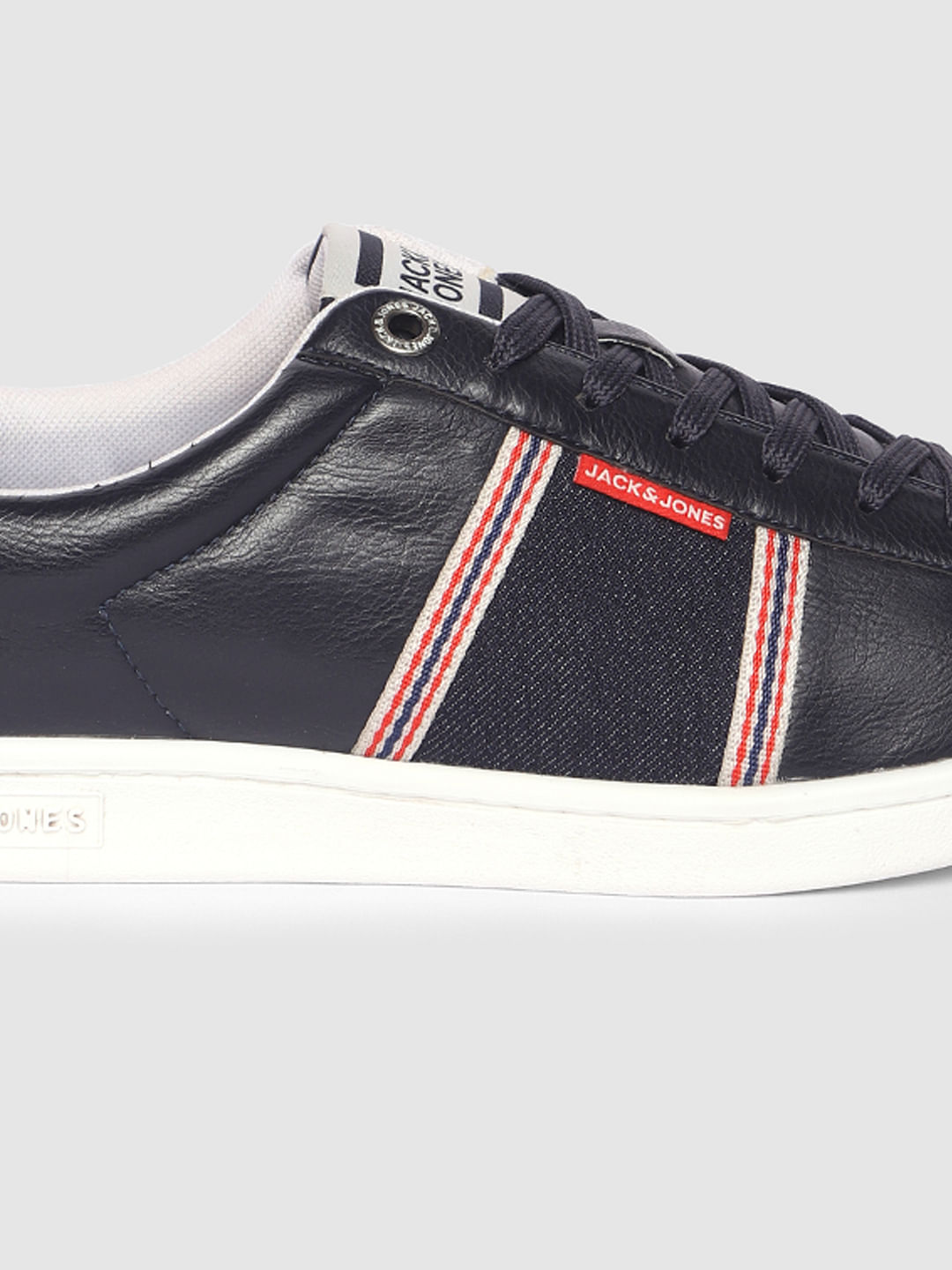 Navy Blue Denim Detail Pu Sneakers