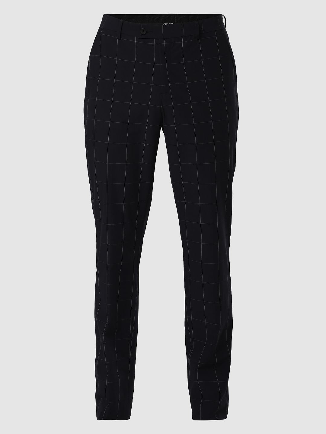 Navy Blue Check Formal Trousers