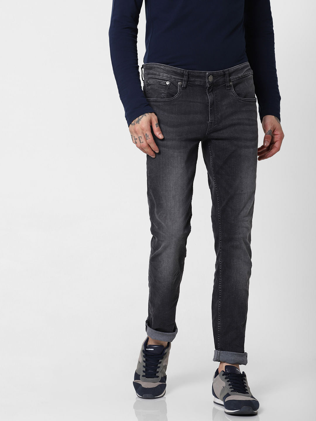Black Low Rise Washed Glenn Slim Fit Jeans