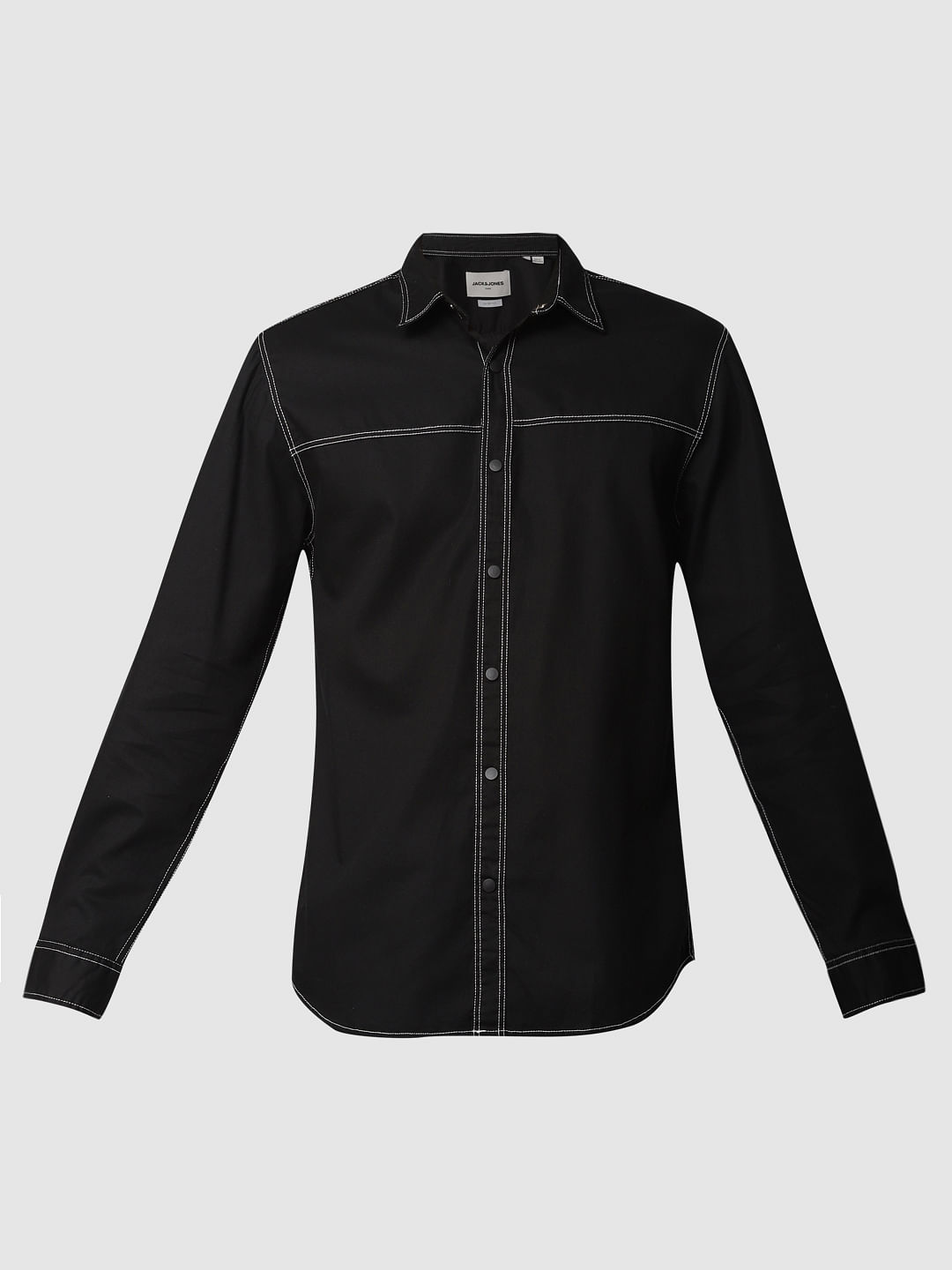 Black Contrast Stitching Full Sleeves Shirt