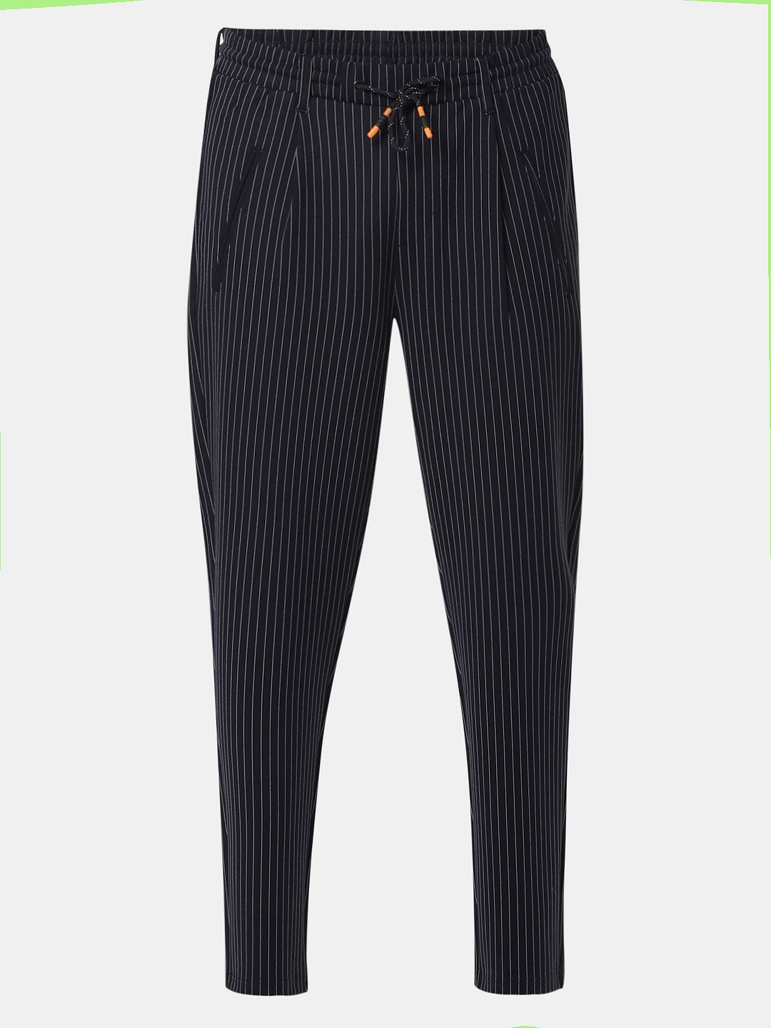Navy Blue Striped Drawstring Pants