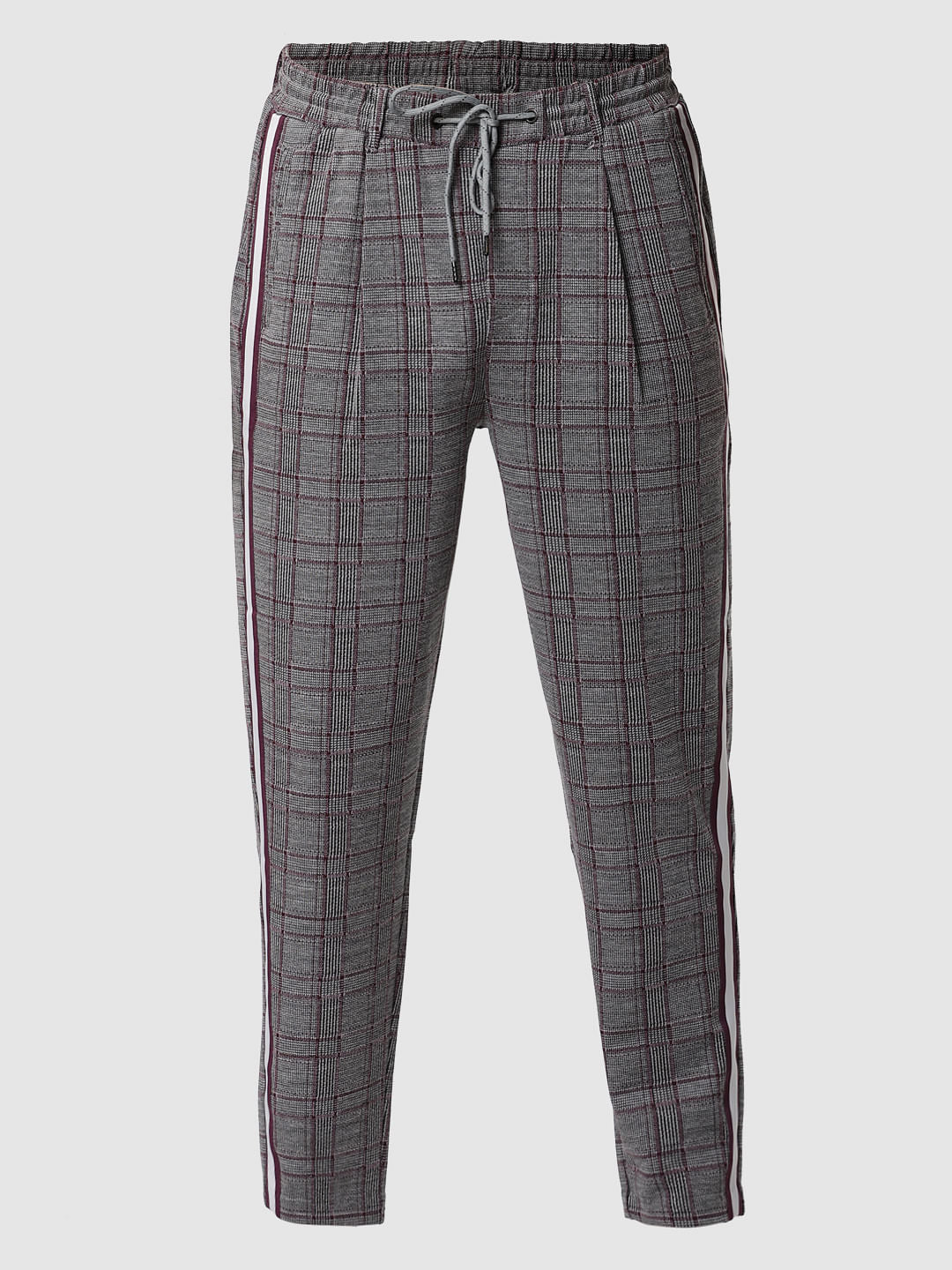 Burgundy Check Drawstring Pants