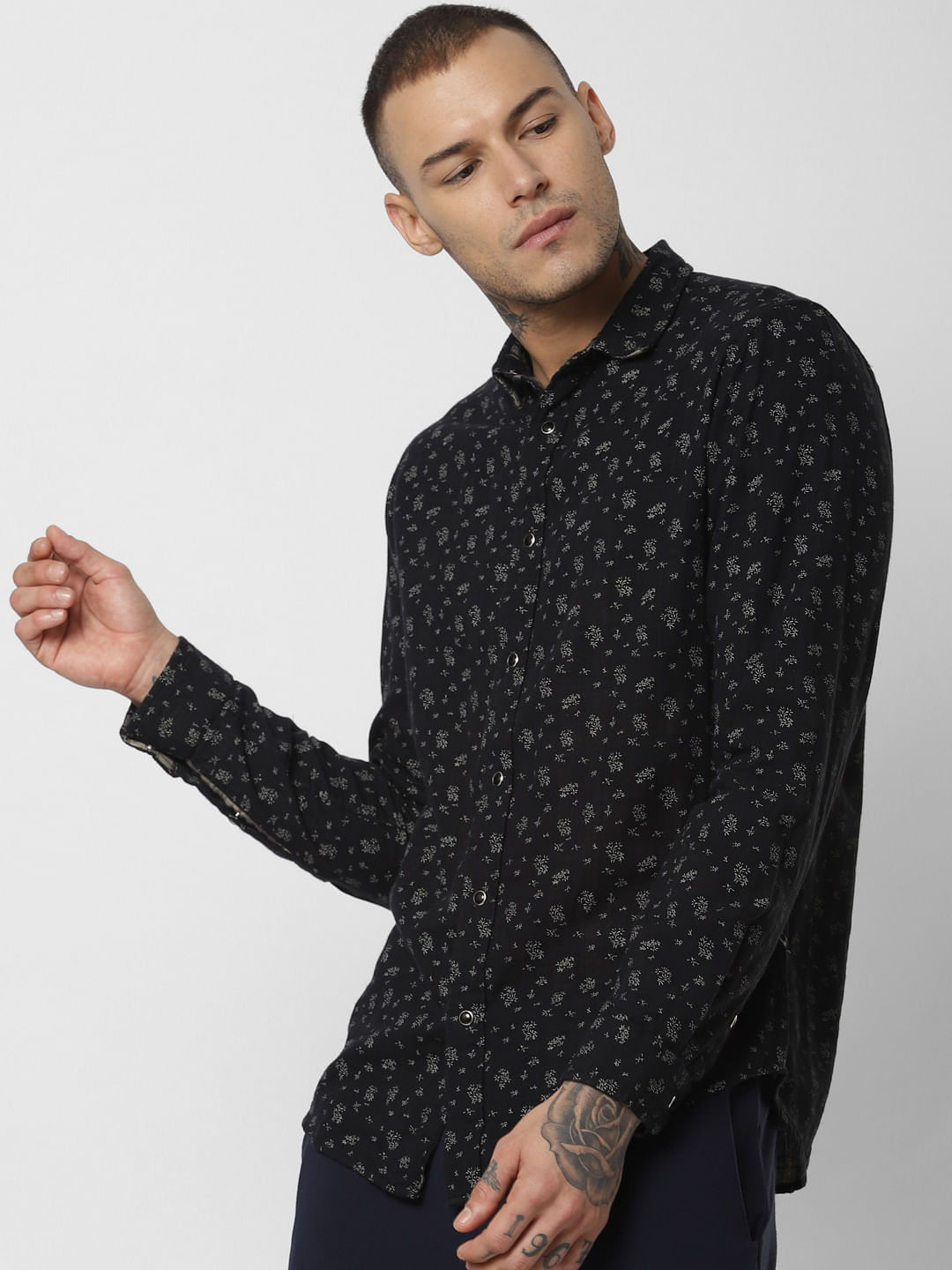 Black All Over Print Full Sleeves Shirt