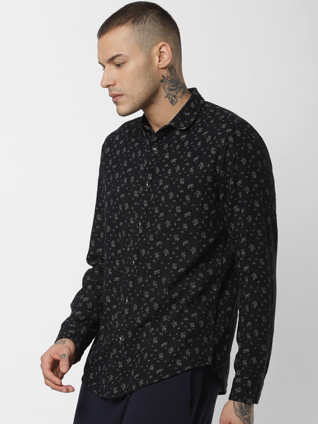 Black All Over Print Full Sleeves Shirt