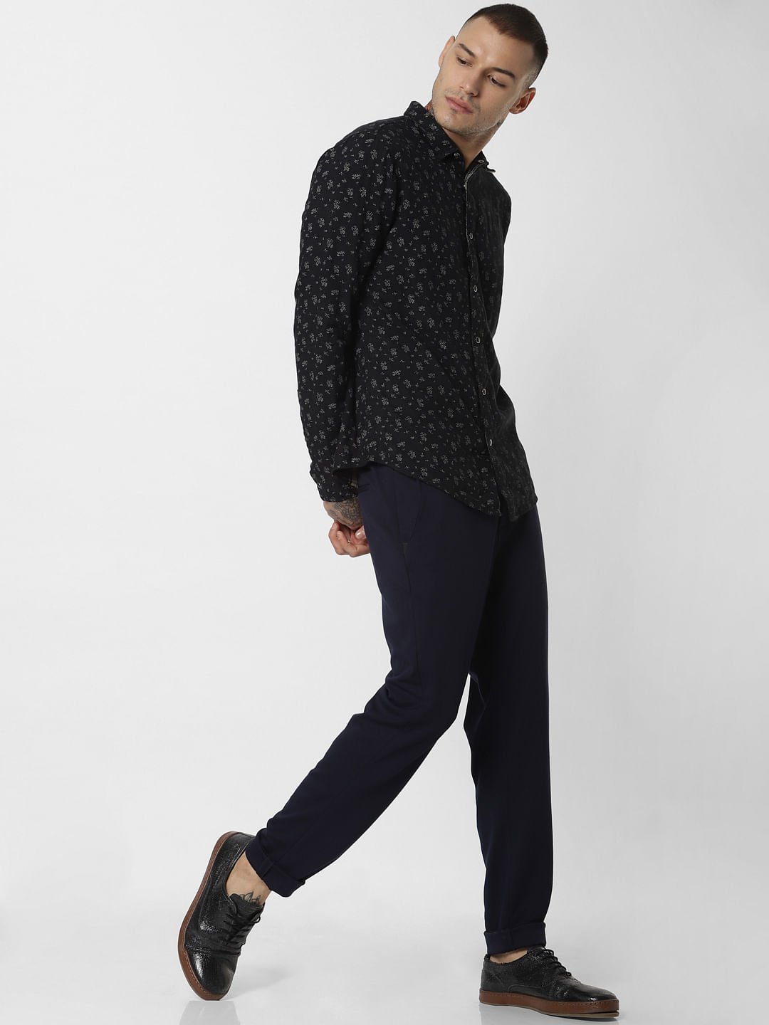 Black All Over Print Full Sleeves Shirt