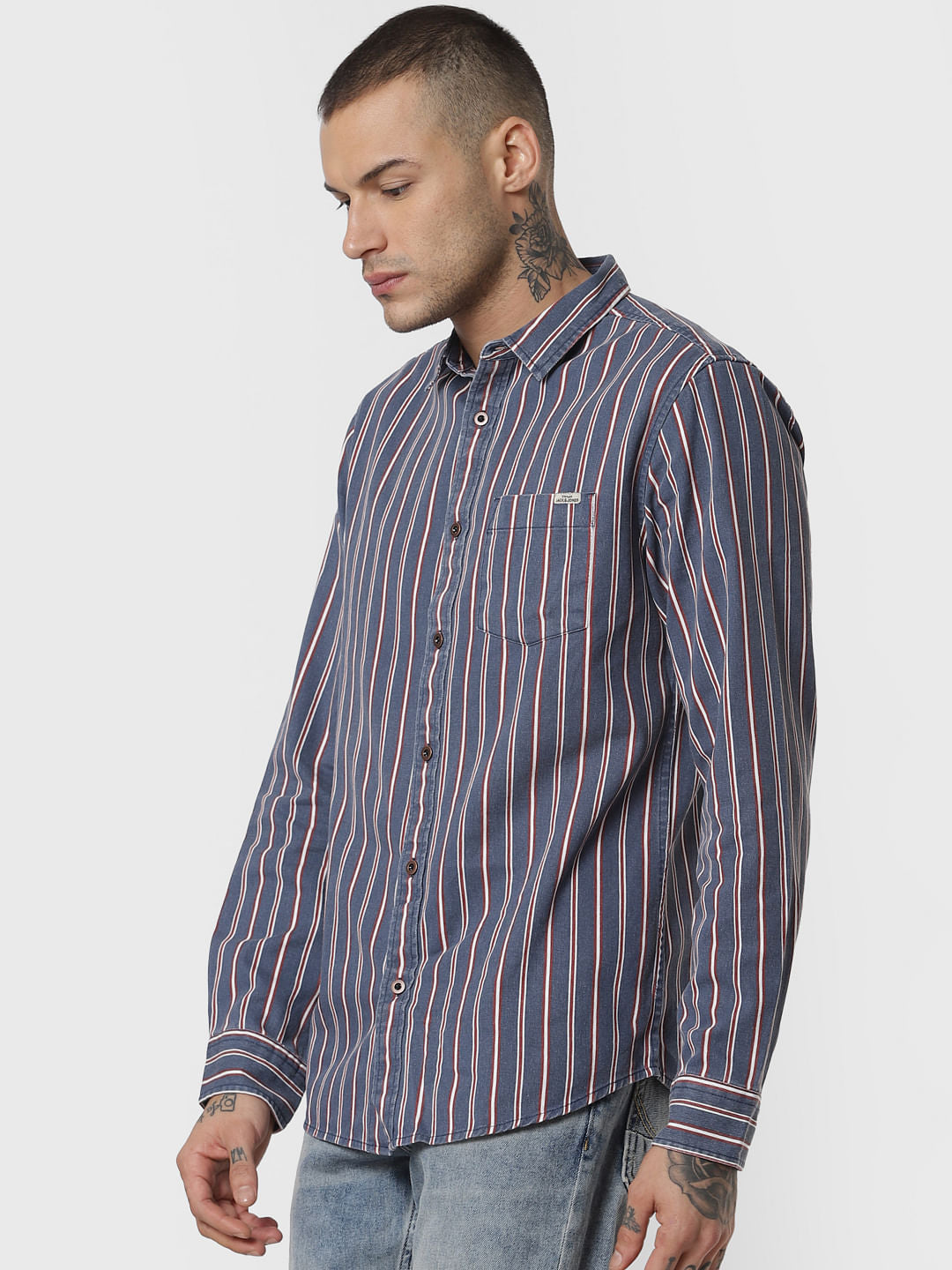 Blue Striped Full Sleeves Shirt