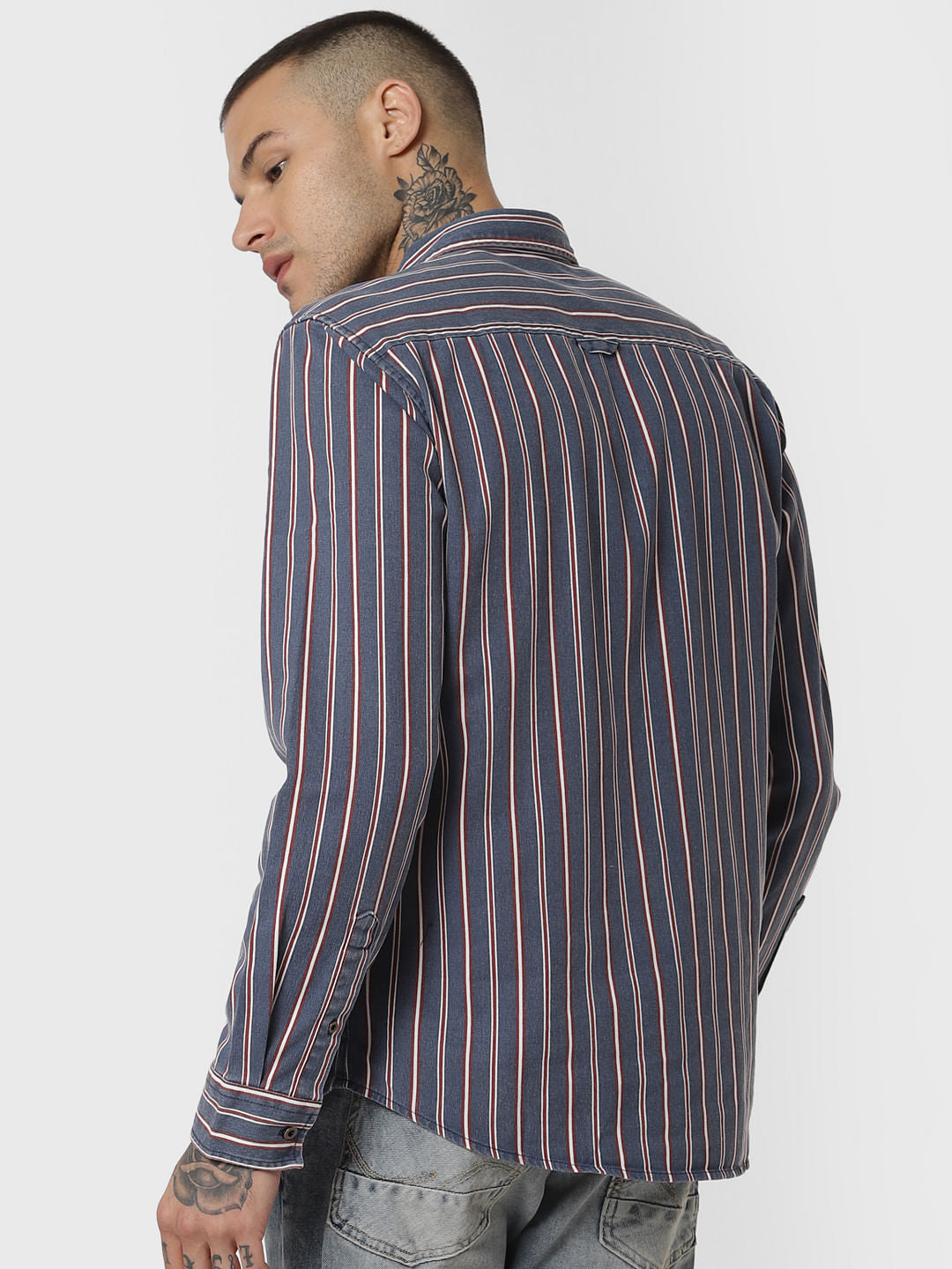 Blue Striped Full Sleeves Shirt