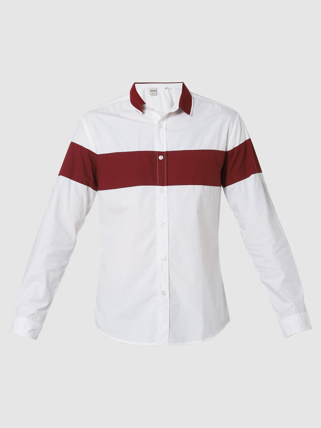 White Colourblocked Full Sleeves Shirt