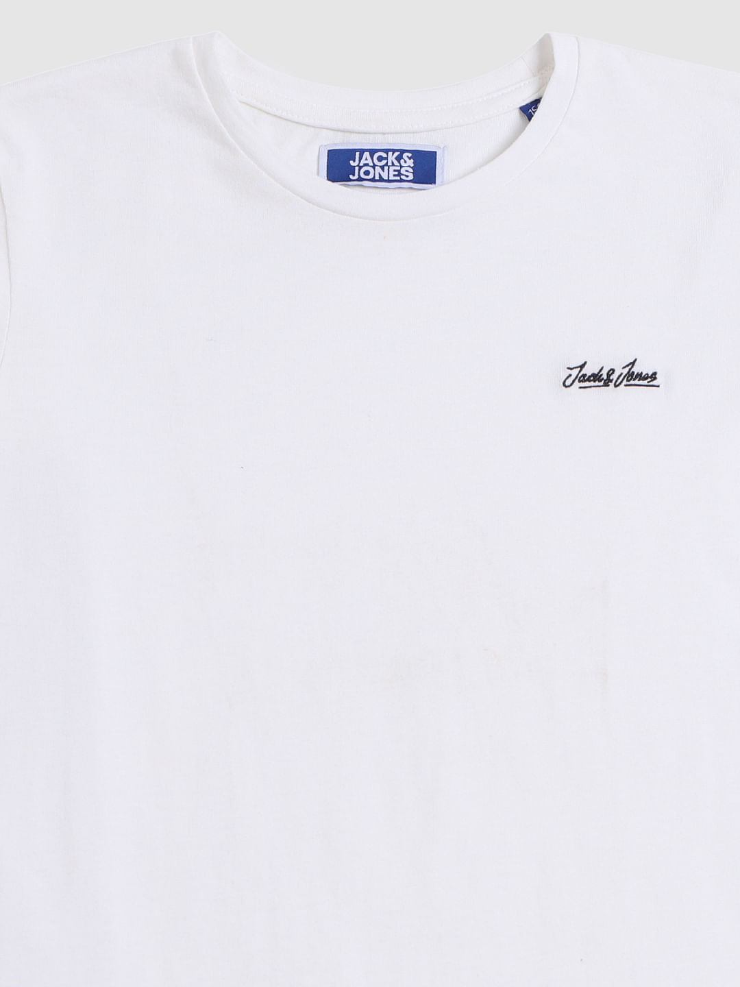 Boys White Logo Sleeves Print Crew Neck T-shirt